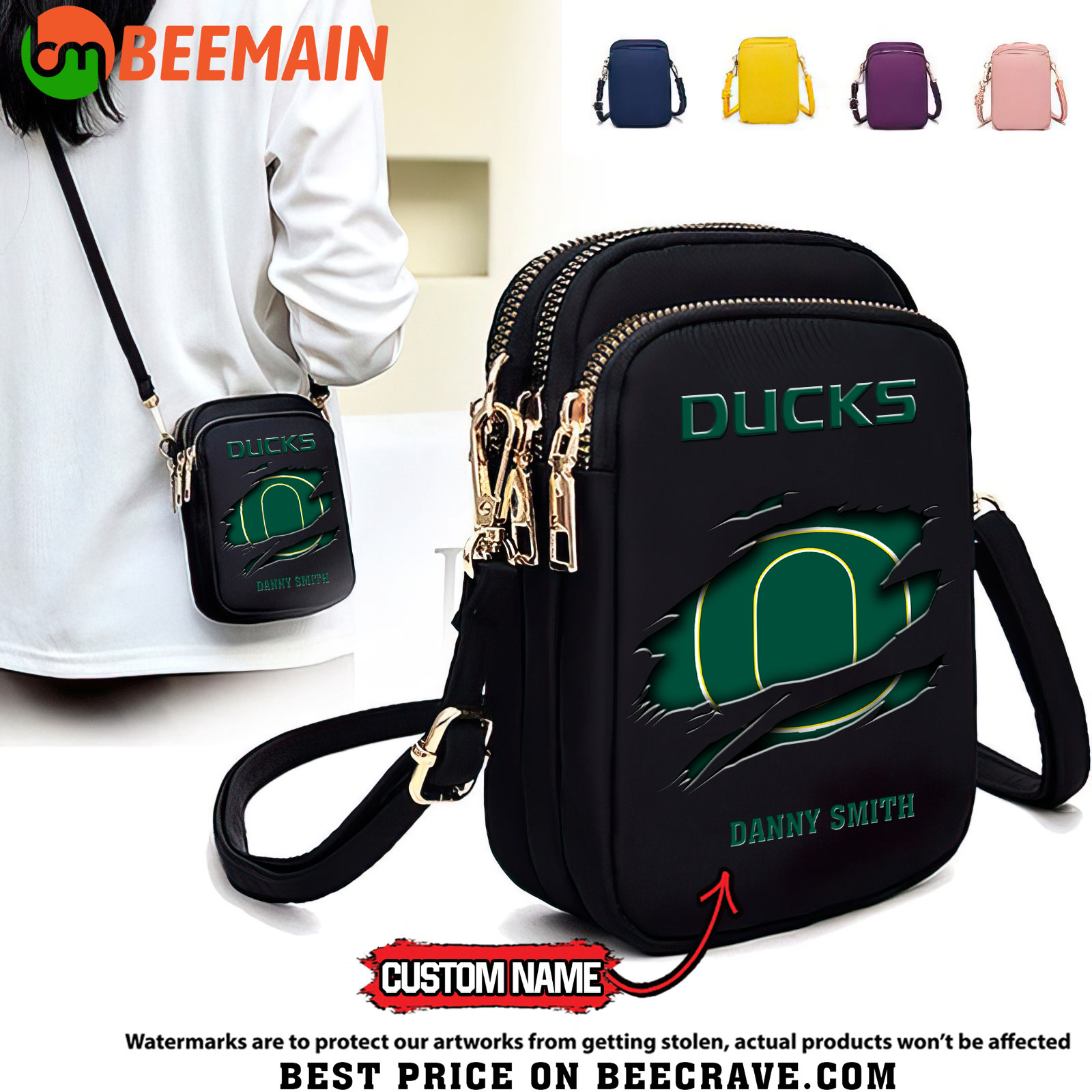 ZNCAA Oregon Ducks - Women's Zipper Mini Crossbody Bag - Custom Name
