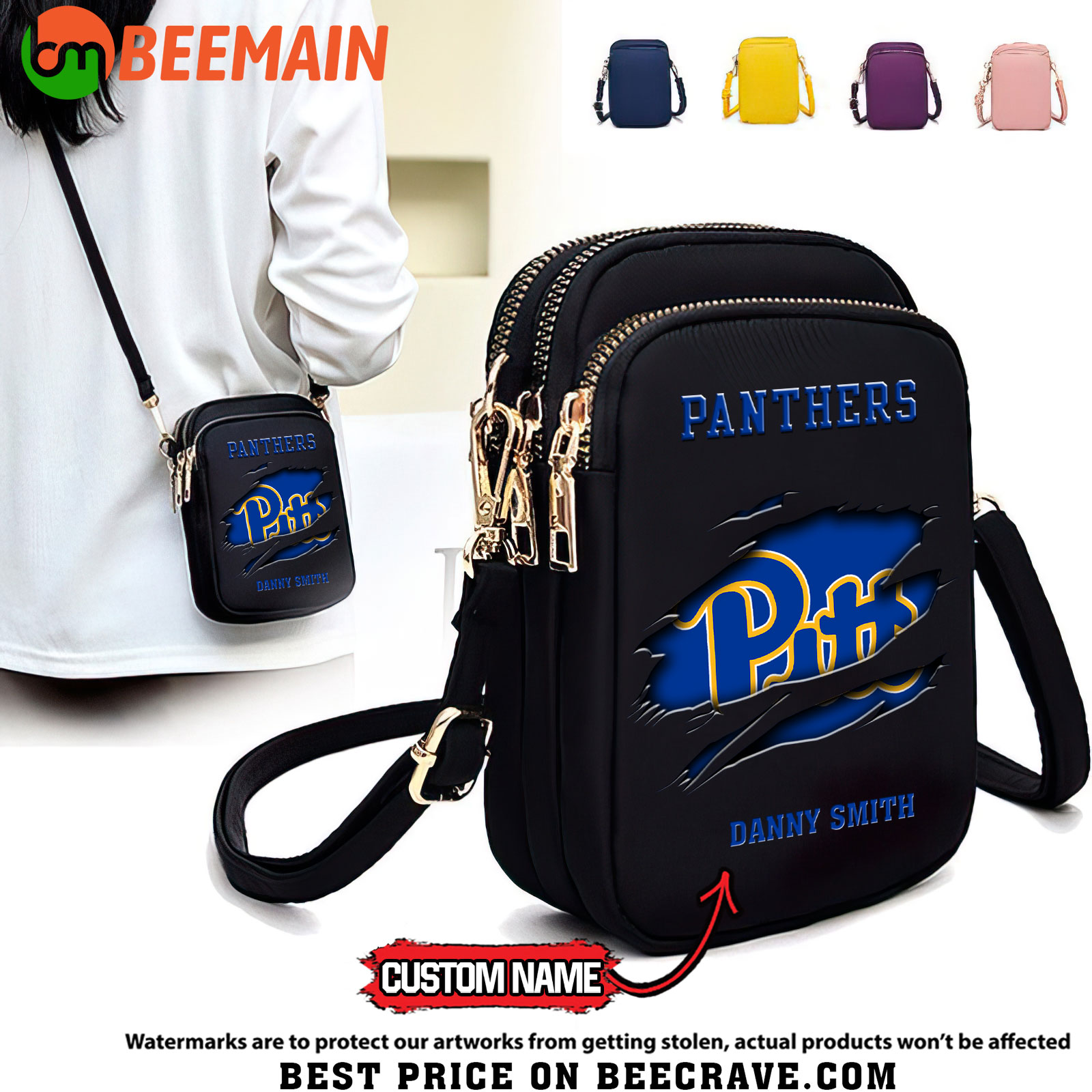 ZNCAA Pittsburgh Panthers - Women's Zipper Mini Crossbody Bag - Custom Name