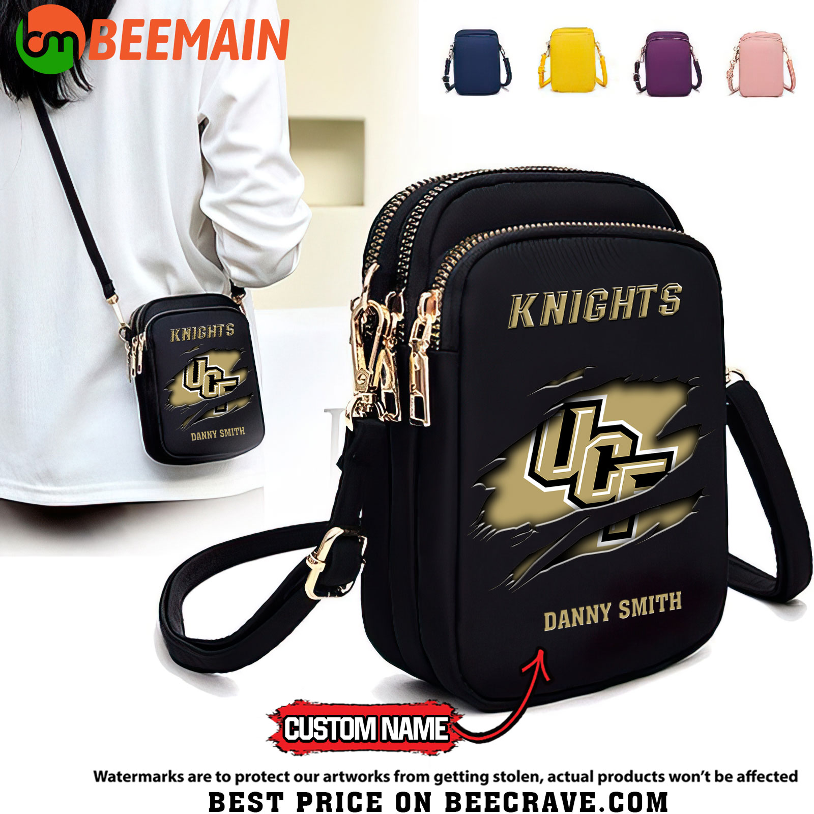 ZNCAA UCF Knights - Women's Zipper Mini Crossbody Bag - Custom Name