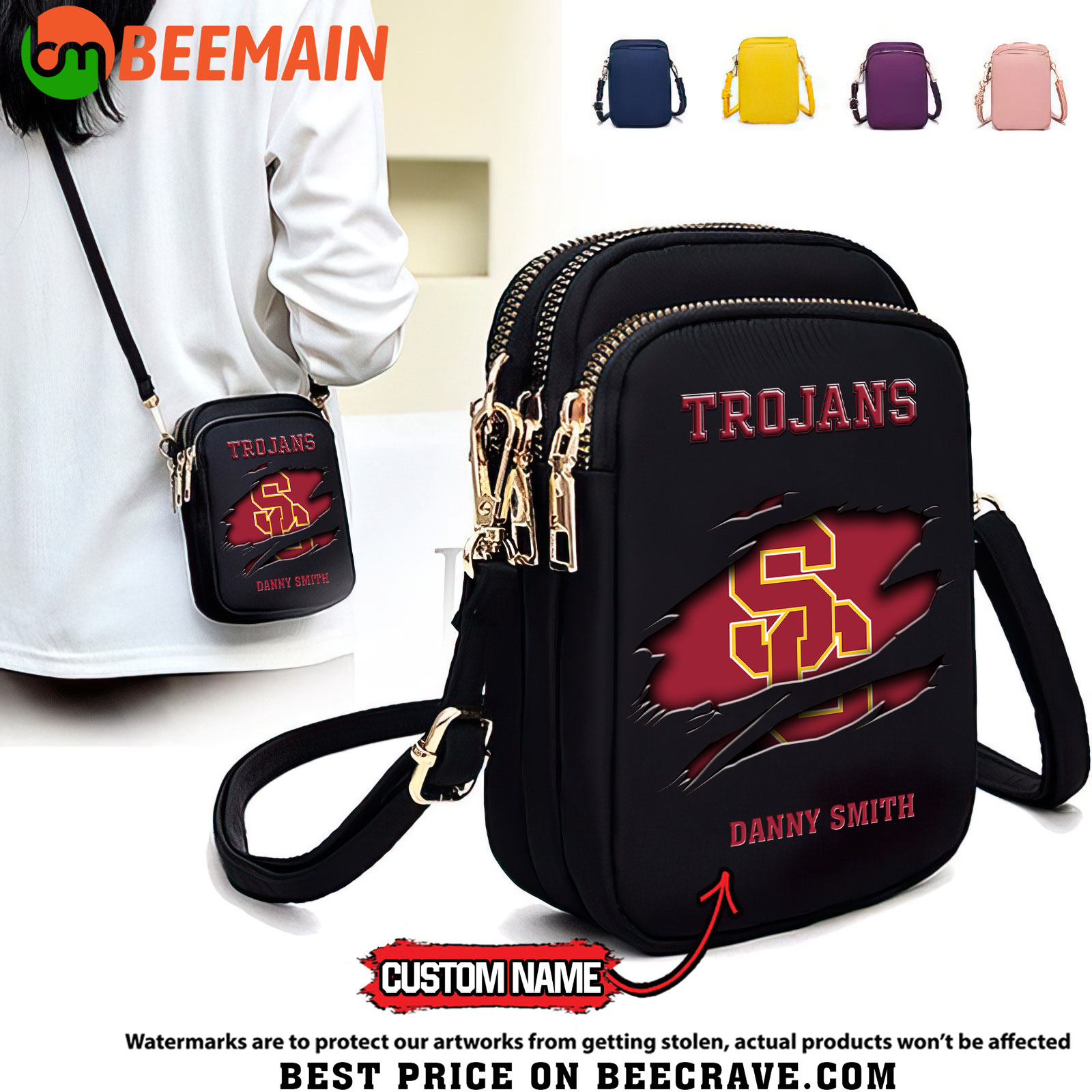 ZNCAA USC Trojans - Women's Zipper Mini Crossbody Bag - Custom Name