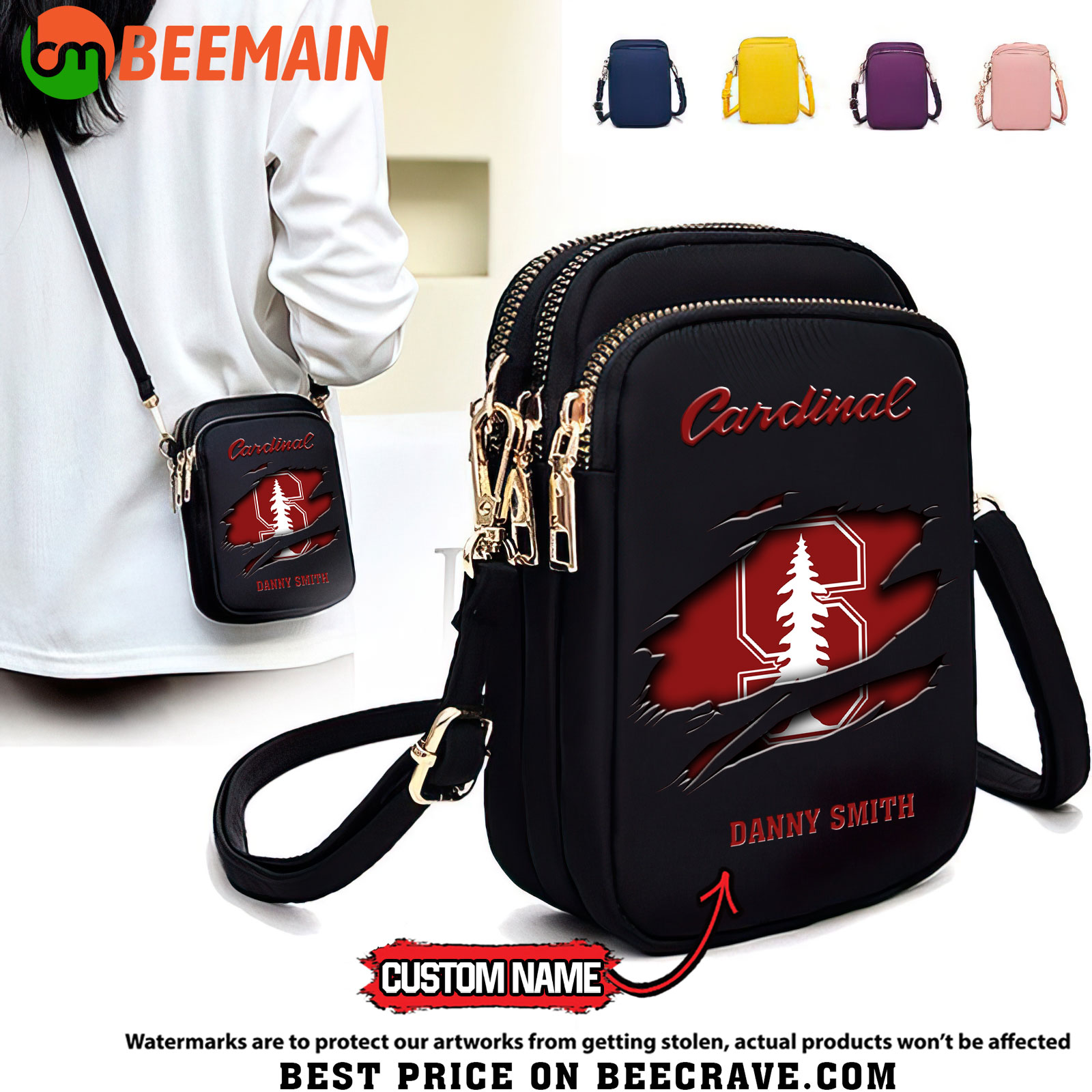 ZNCAA Stanford Cardinal - Women's Zipper Mini Crossbody Bag - Custom Name