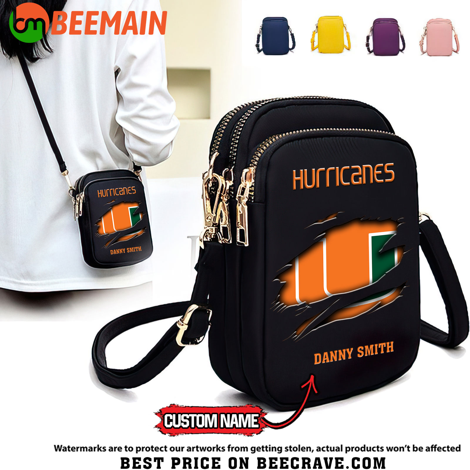 ZNCAA Miami Hurricanes - Women's Zipper Mini Crossbody Bag - Custom Name