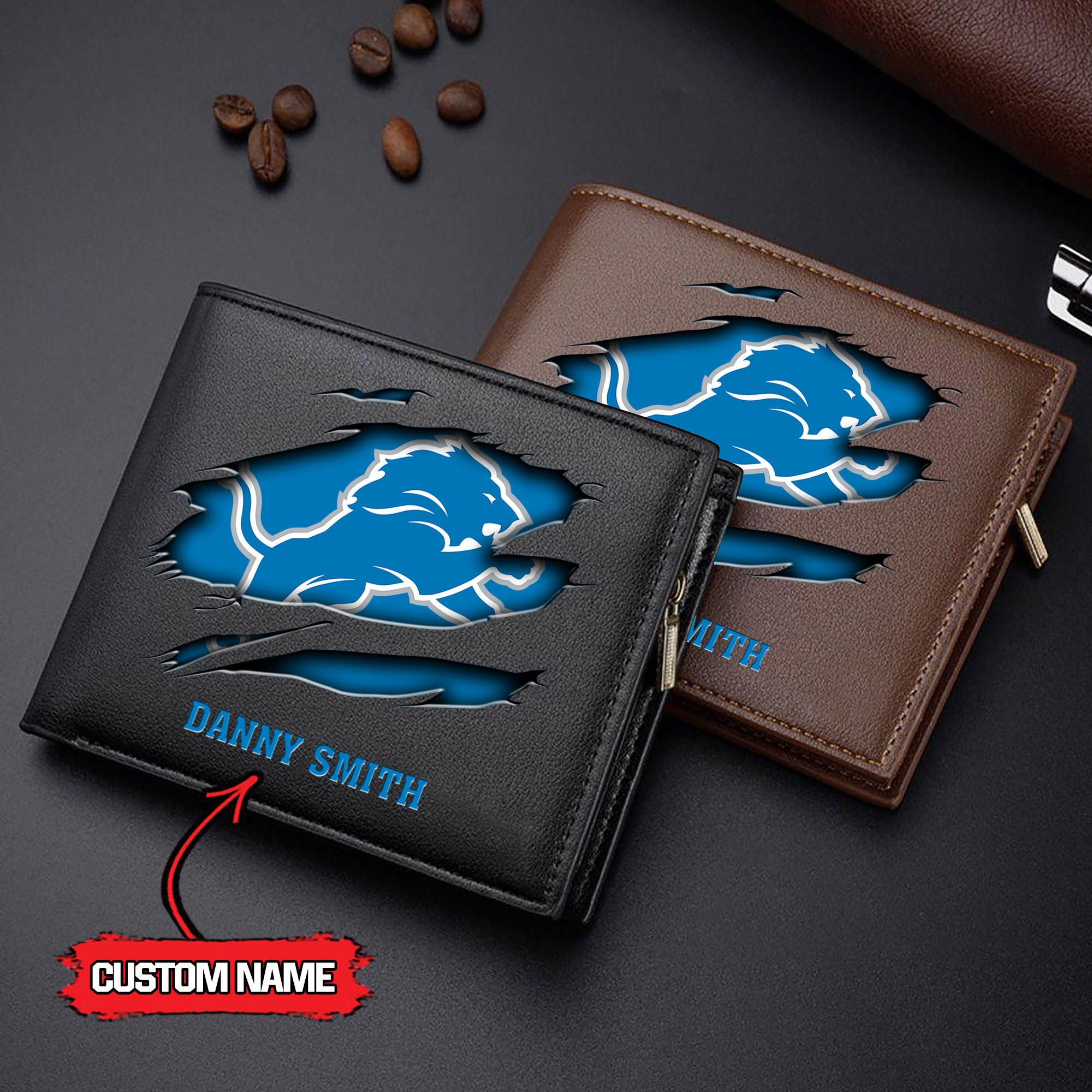 NFL Detroit Lions - Men’s Leather Wallet – Custom Name