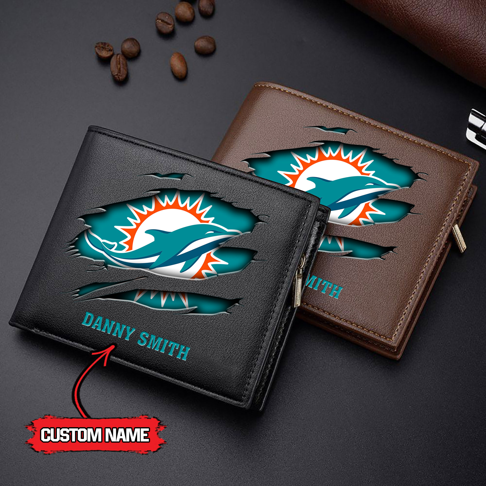 NFL Miami Dolphins - Men’s Leather Wallet – Custom Name