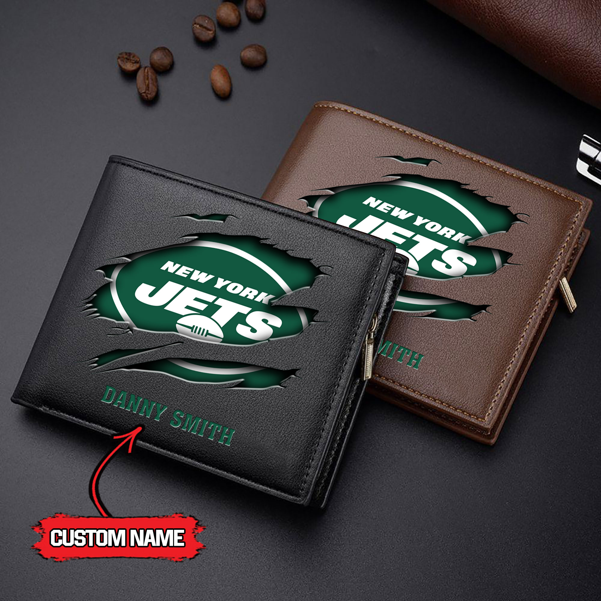 NFL New York Jets - Men’s Leather Wallet – Custom Name
