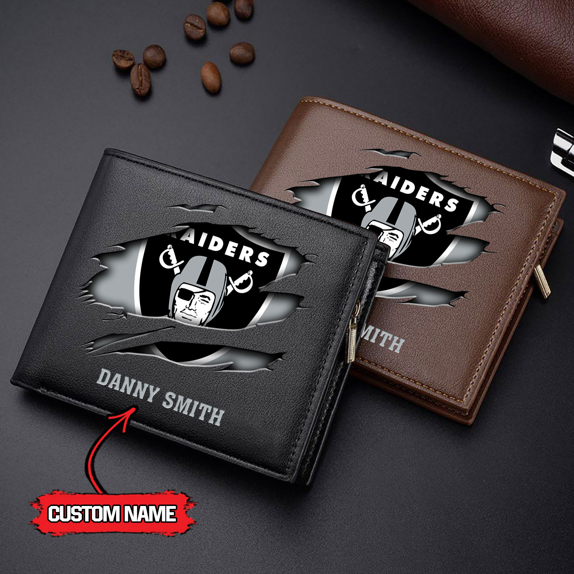 NFL Las Vegas Raiders - Men’s Leather Wallet – Custom Name