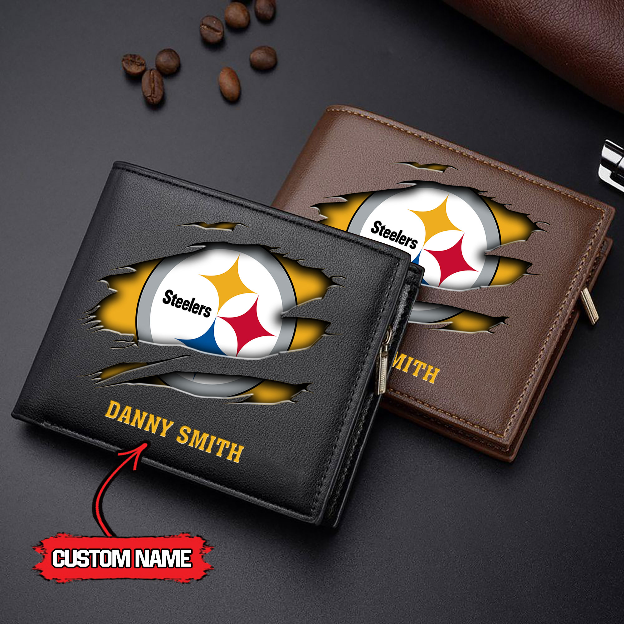 NFL Pittsburgh Steelers - Men’s Leather Wallet – Custom Name