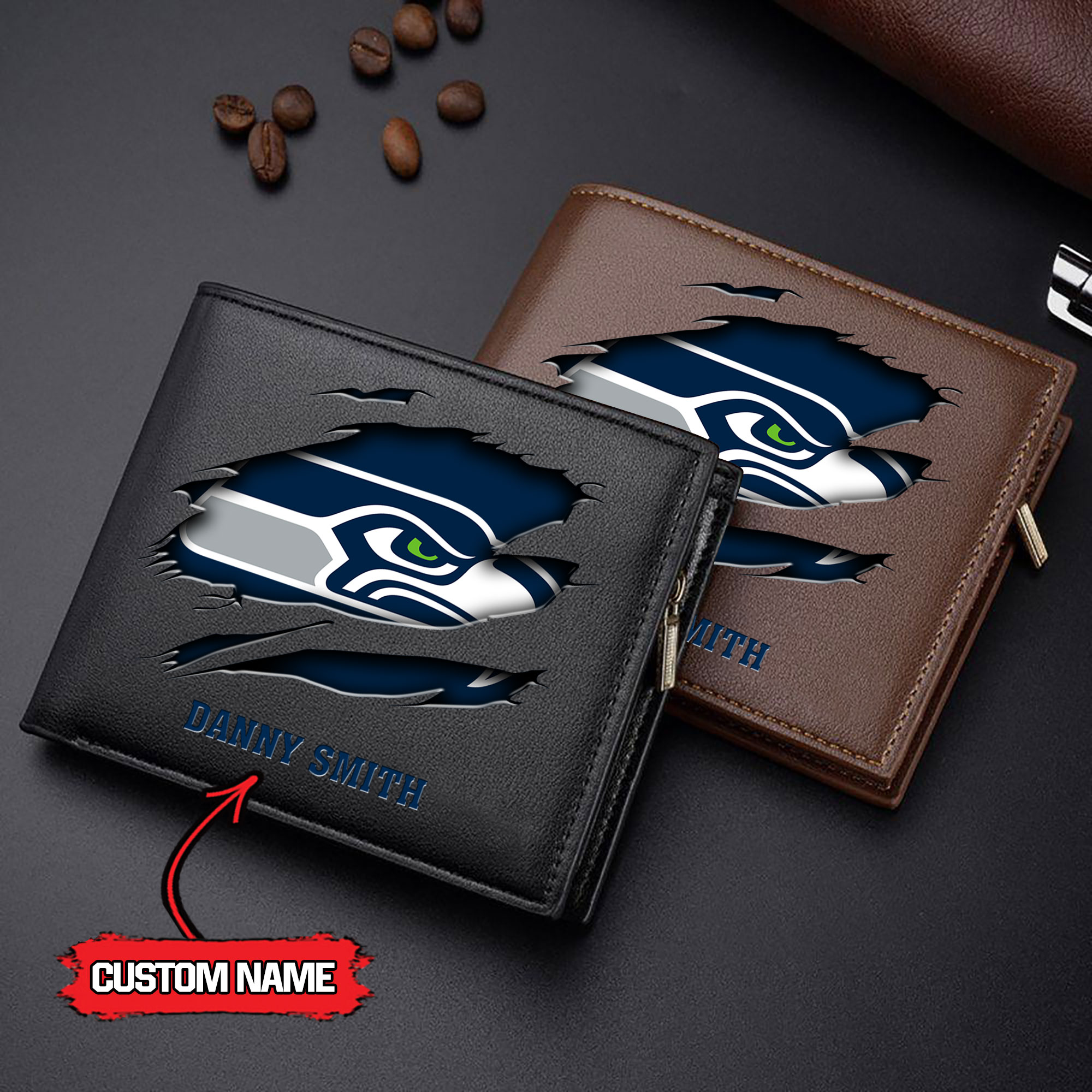 NFL Seattle Seahawks - Men’s Leather Wallet – Custom Name