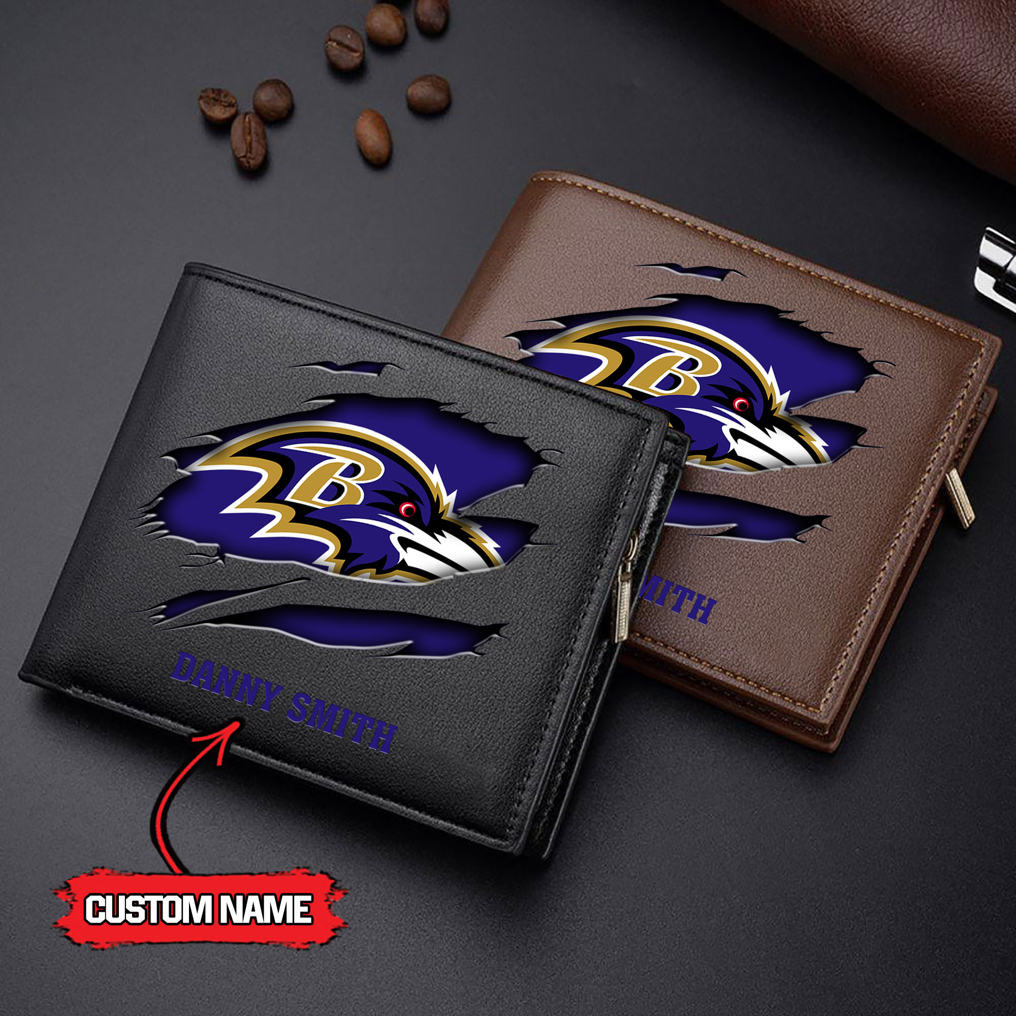 NFL Baltimore Ravens - Men’s Leather Wallet – Custom Name