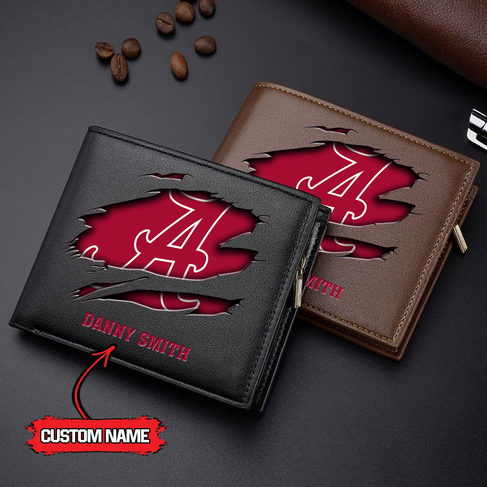 ZNCAA Alabama Crimson Tide - Men’s Leather Wallet – Custom Name