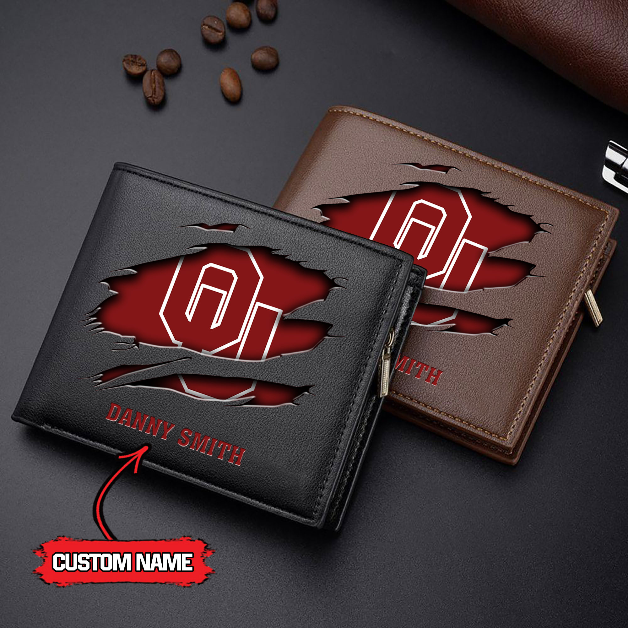 ZNCAA Oklahoma Sooners - Men’s Leather Wallet – Custom Name
