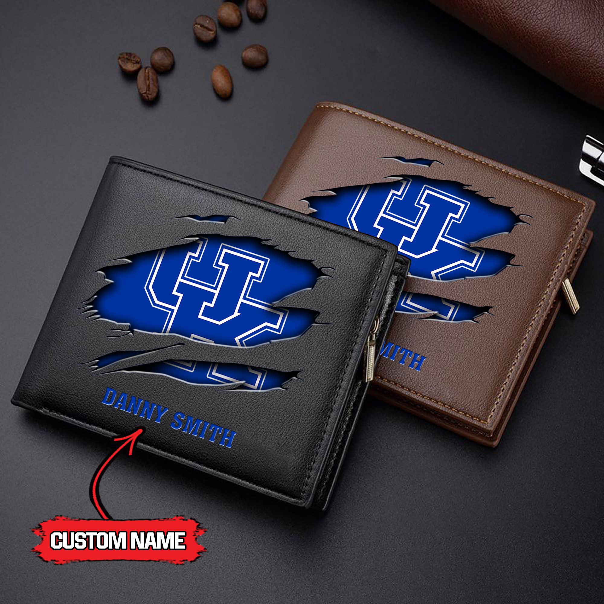 ZNCAA Kentucky Wildcats - Men’s Leather Wallet – Custom Name