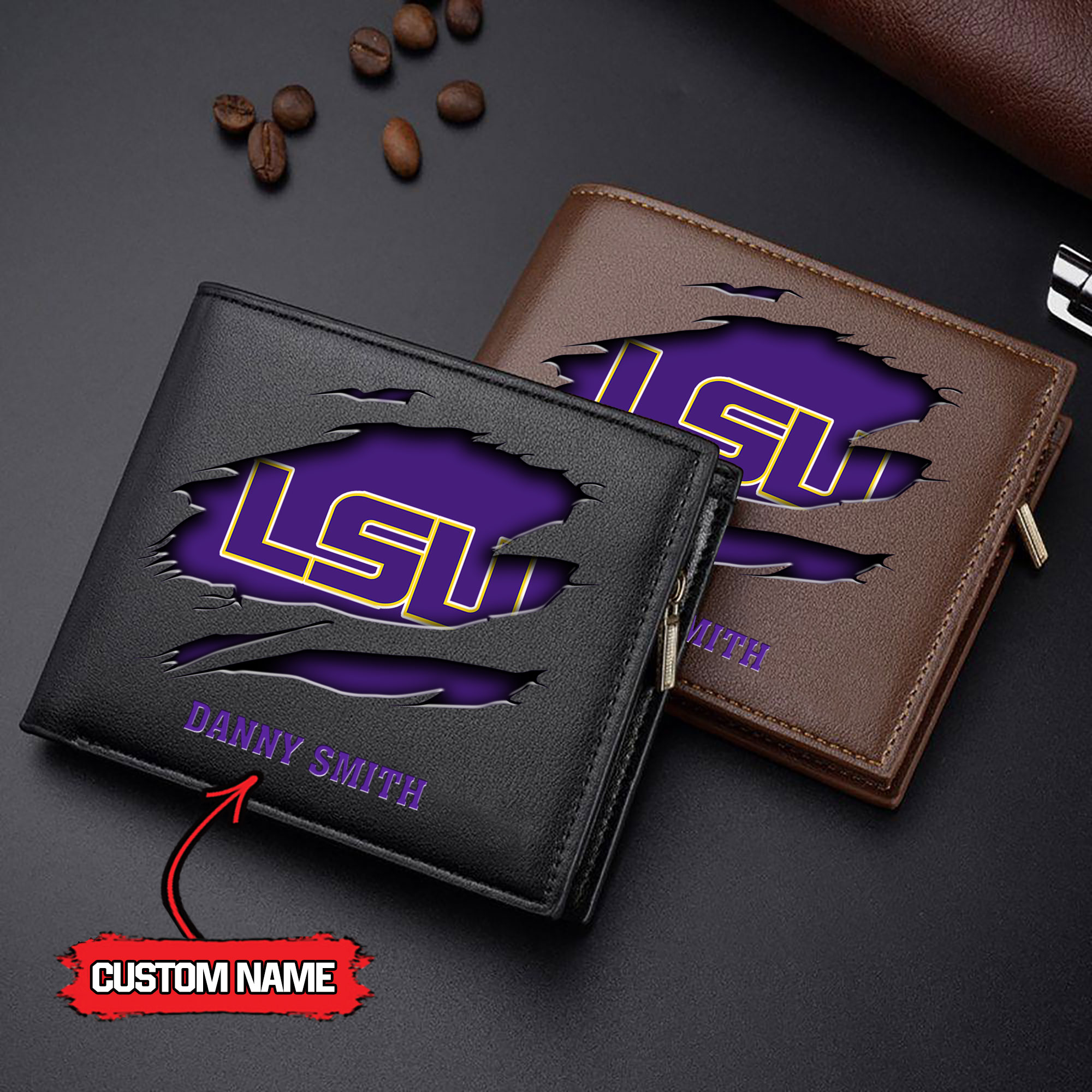 ZNCAA LSU Tigers - Men’s Leather Wallet – Custom Name