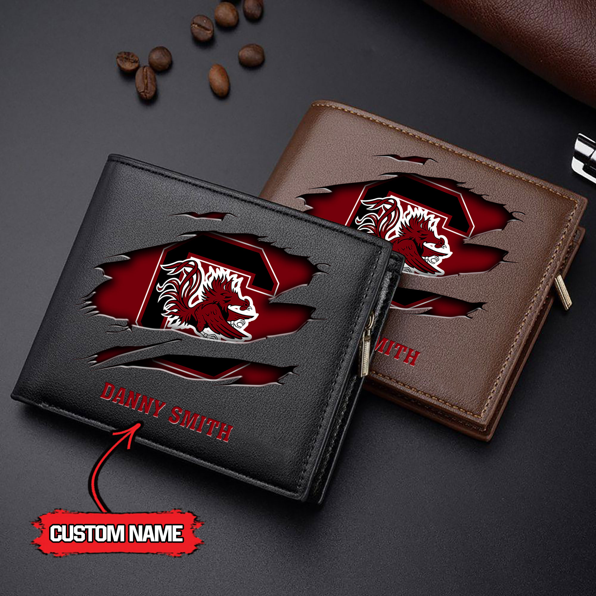 ZNCAA South Carolina Gamecocks - Men’s Leather Wallet – Custom Name