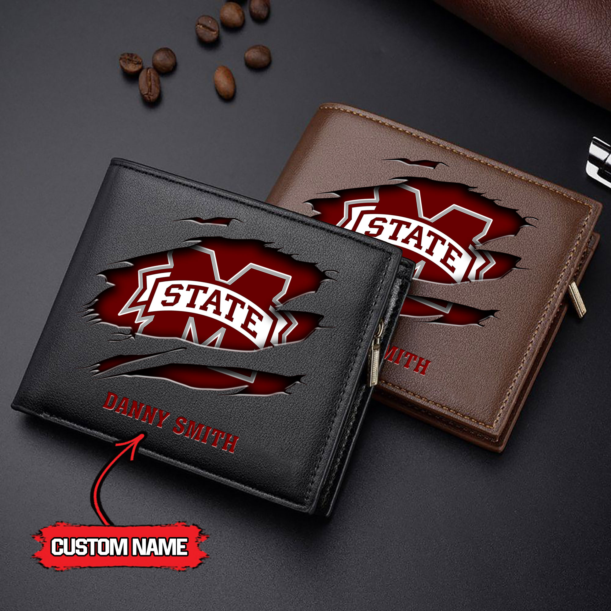 ZNCAA Mississippi State Bulldogs - Men’s Leather Wallet – Custom Name