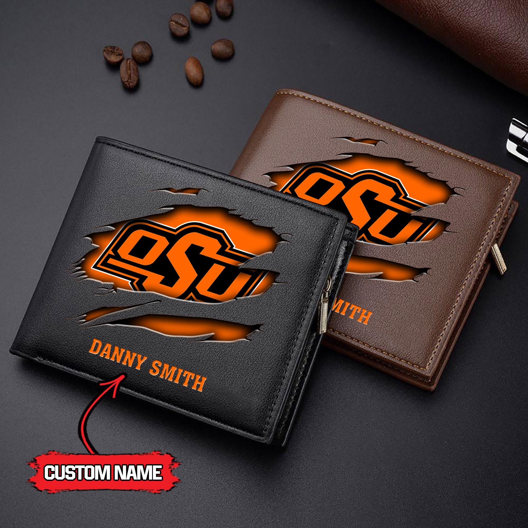 ZNCAA Oklahoma State Cowboys - Men’s Leather Wallet – Custom Name