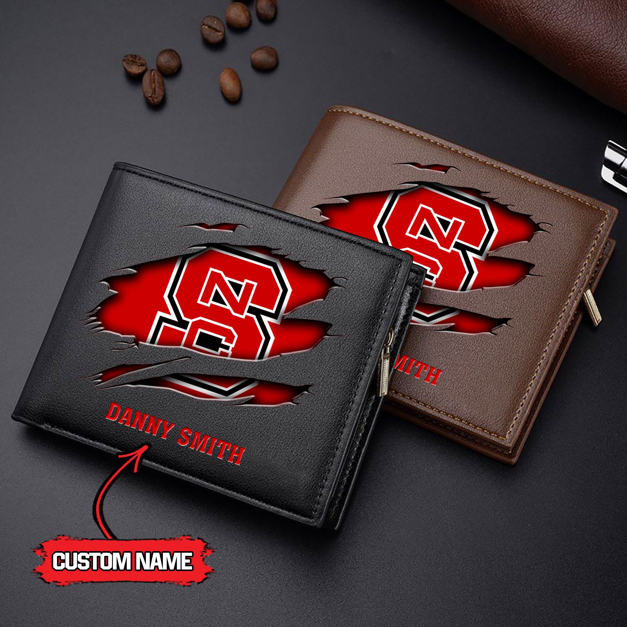 ZNCAA NC State Wolfpack - Men’s Leather Wallet – Custom Name
