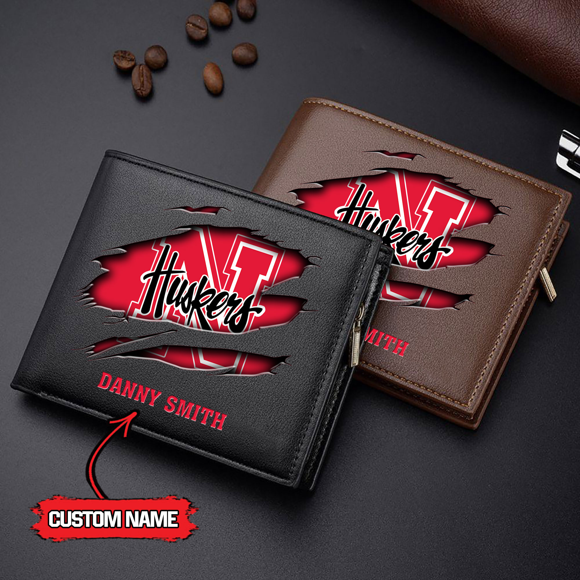 ZNCAA Nebraska Cornhuskers - Men’s Leather Wallet – Custom Name