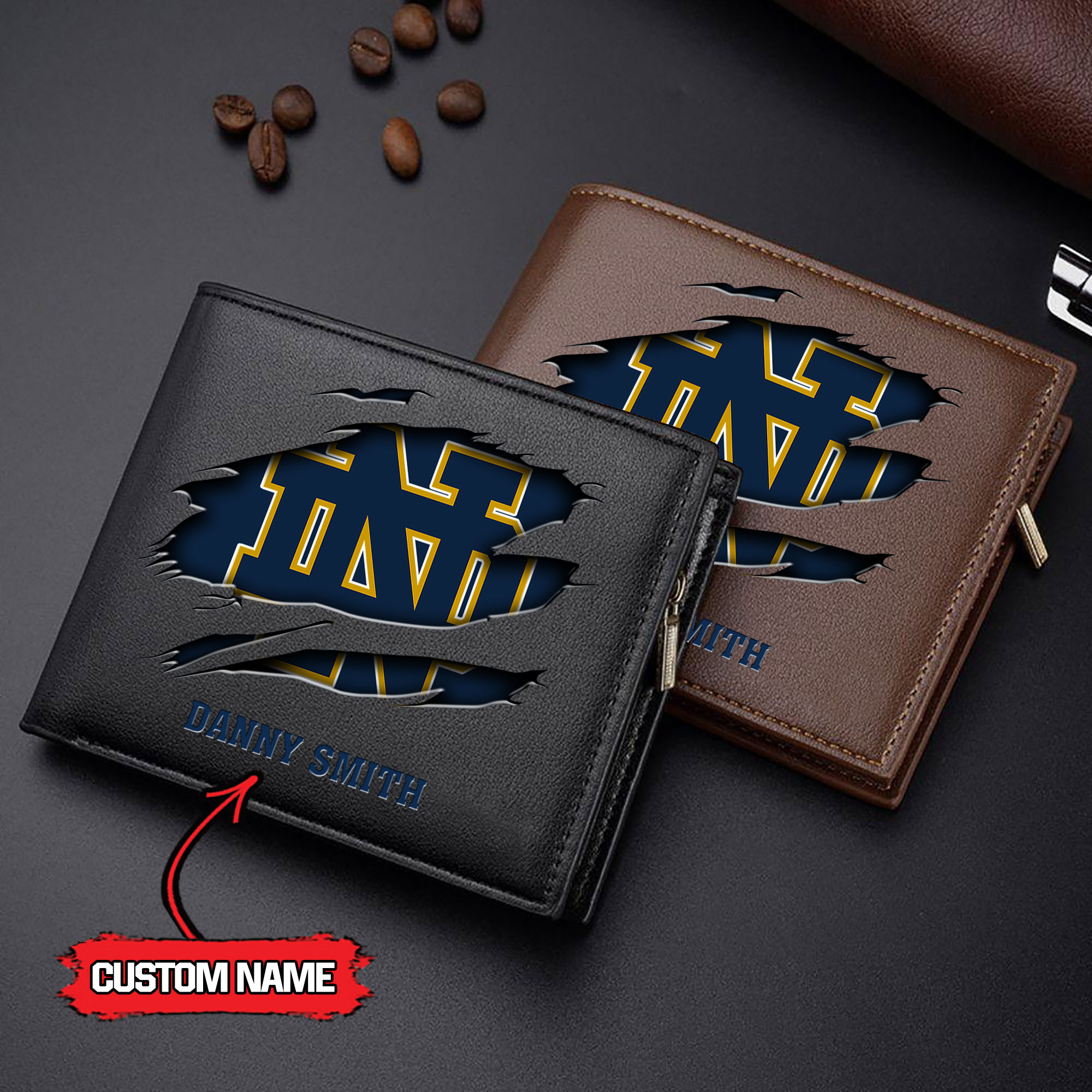 ZNCAA Notre Dame Fighting Irish - Men’s Leather Wallet – Custom Name