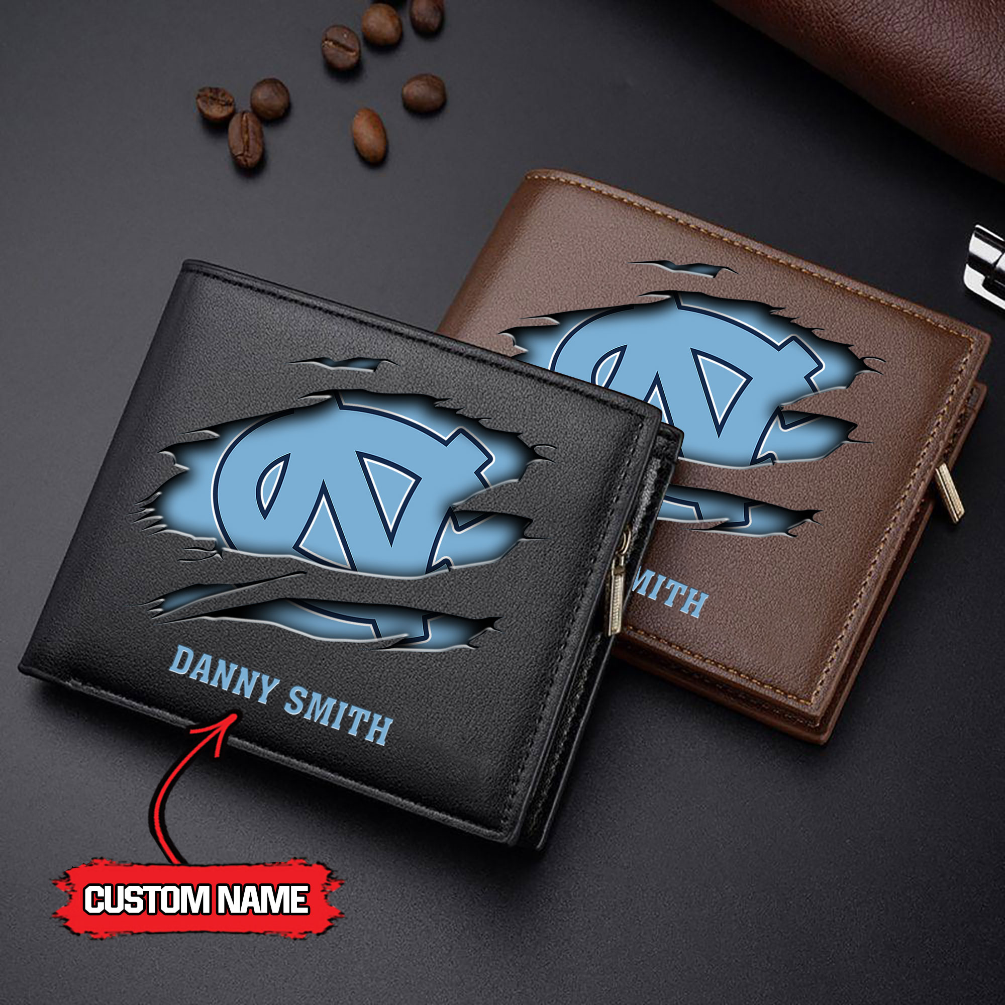 ZNCAA North Carolina Tar Heels - Men’s Leather Wallet – Custom Name