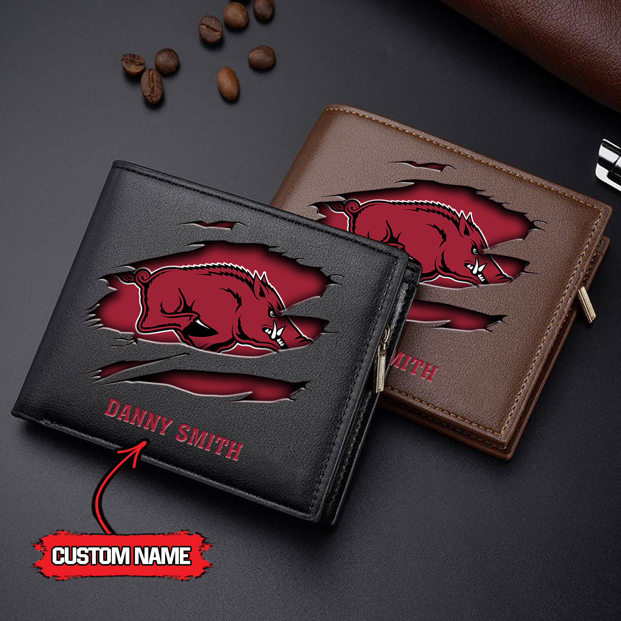 ZNCAA Arkansas Razorbacks - Men’s Leather Wallet – Custom Name