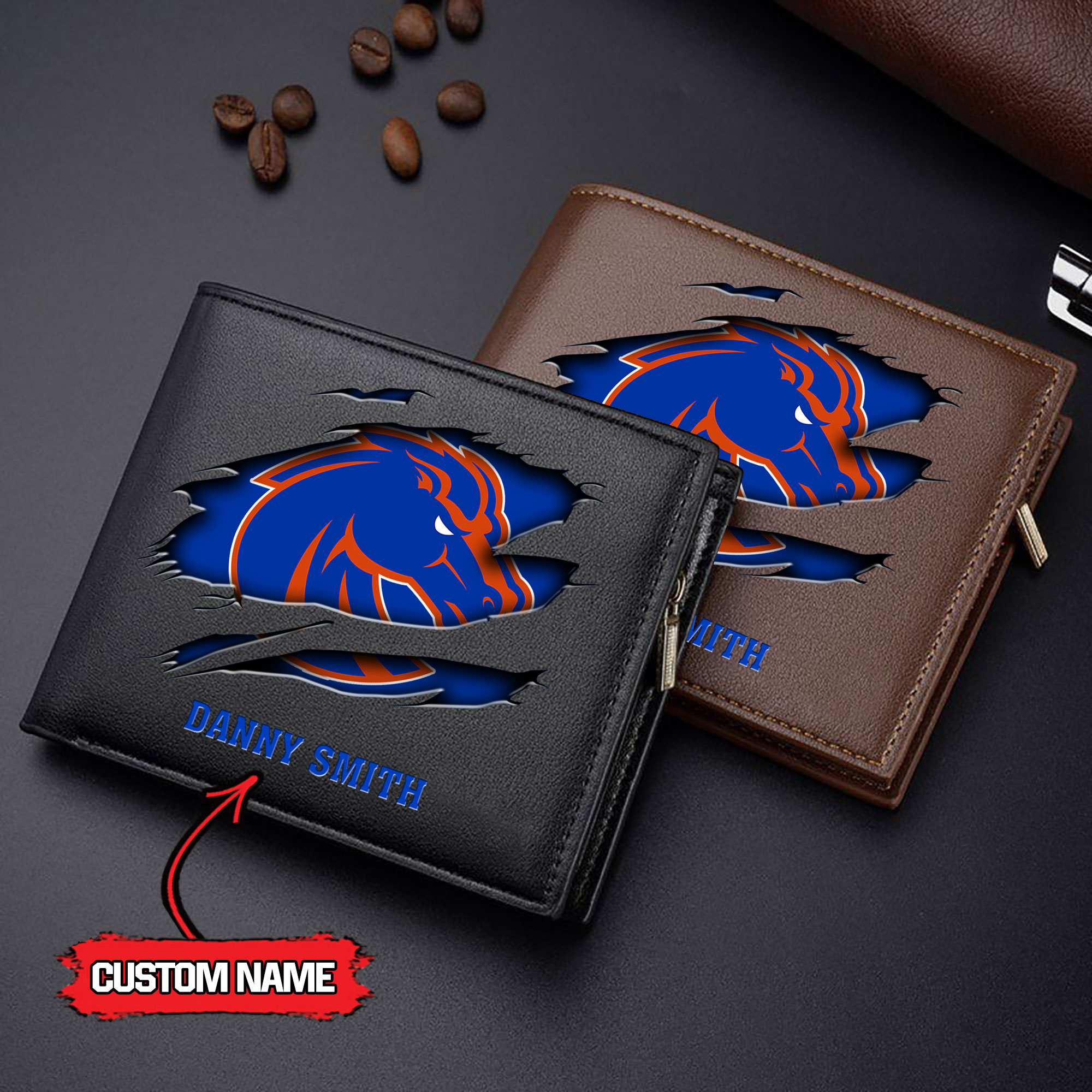 ZNCAA Boise State Broncos - Men’s Leather Wallet – Custom Name