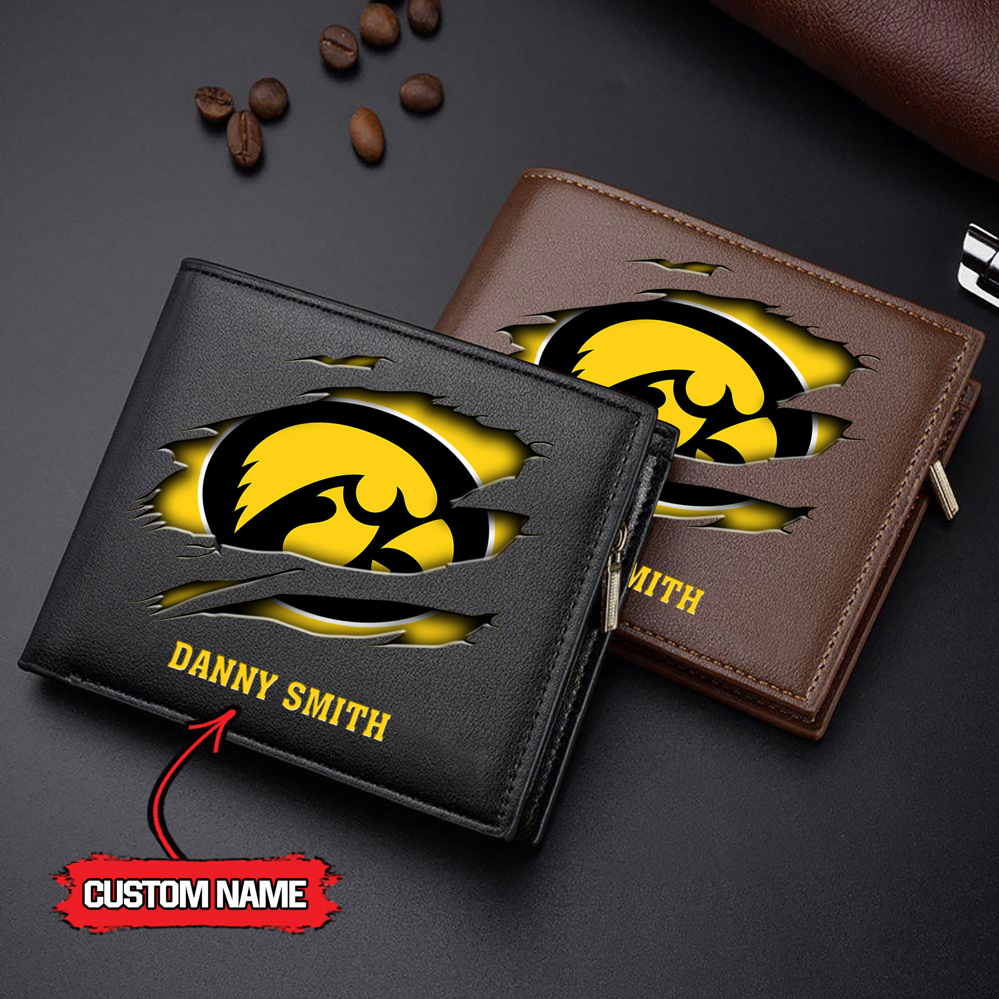 ZNCAA Iowa Hawkeyes - Men’s Leather Wallet – Custom Name