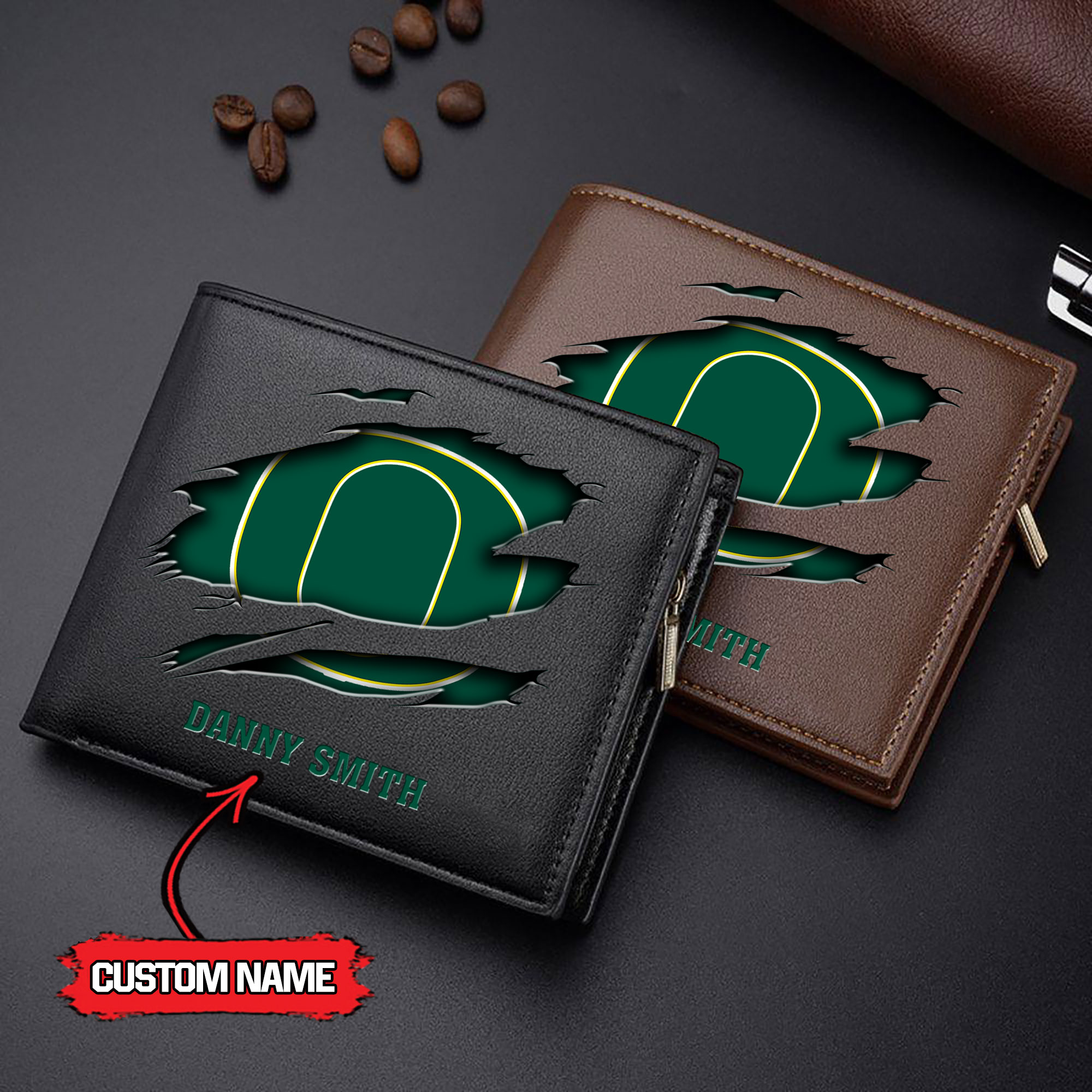 ZNCAA Oregon Ducks - Men’s Leather Wallet – Custom Name