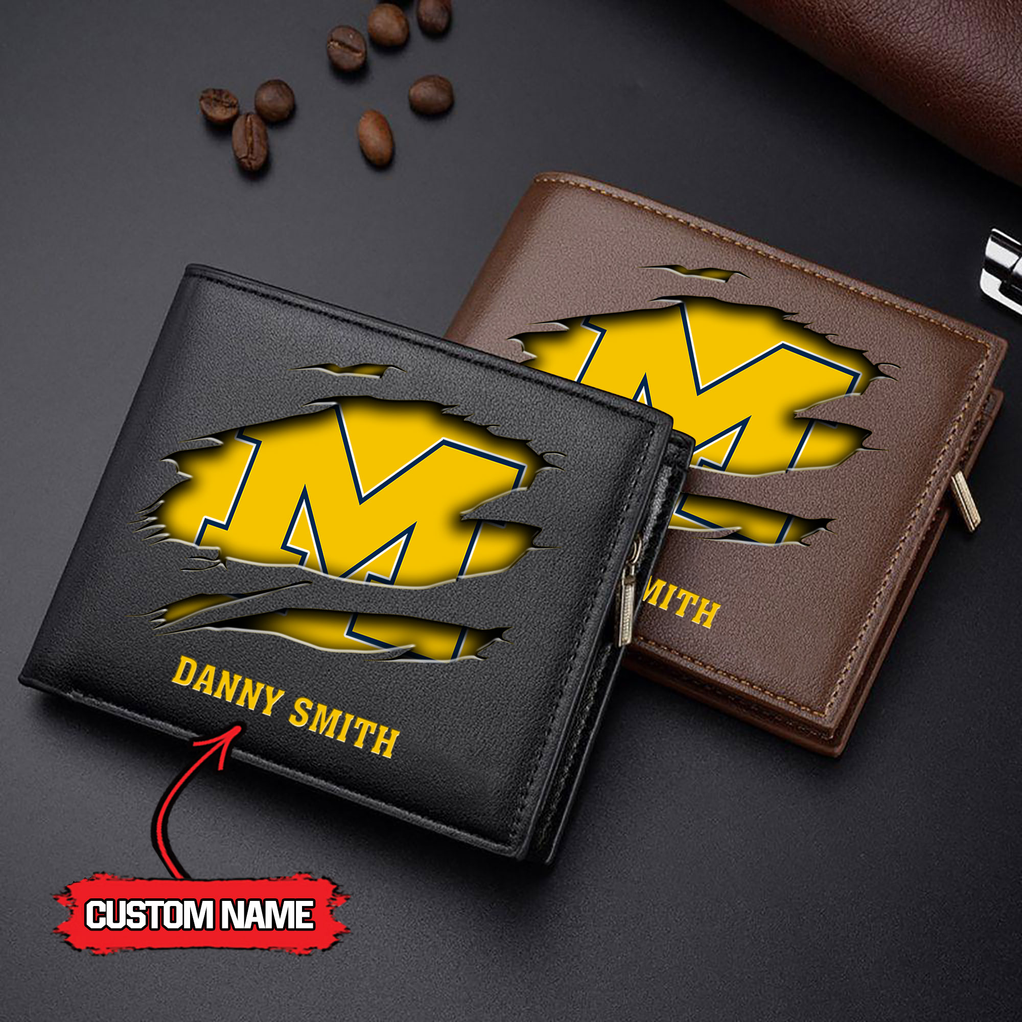 ZNCAA Michigan Wolverines - Men’s Leather Wallet – Custom Name
