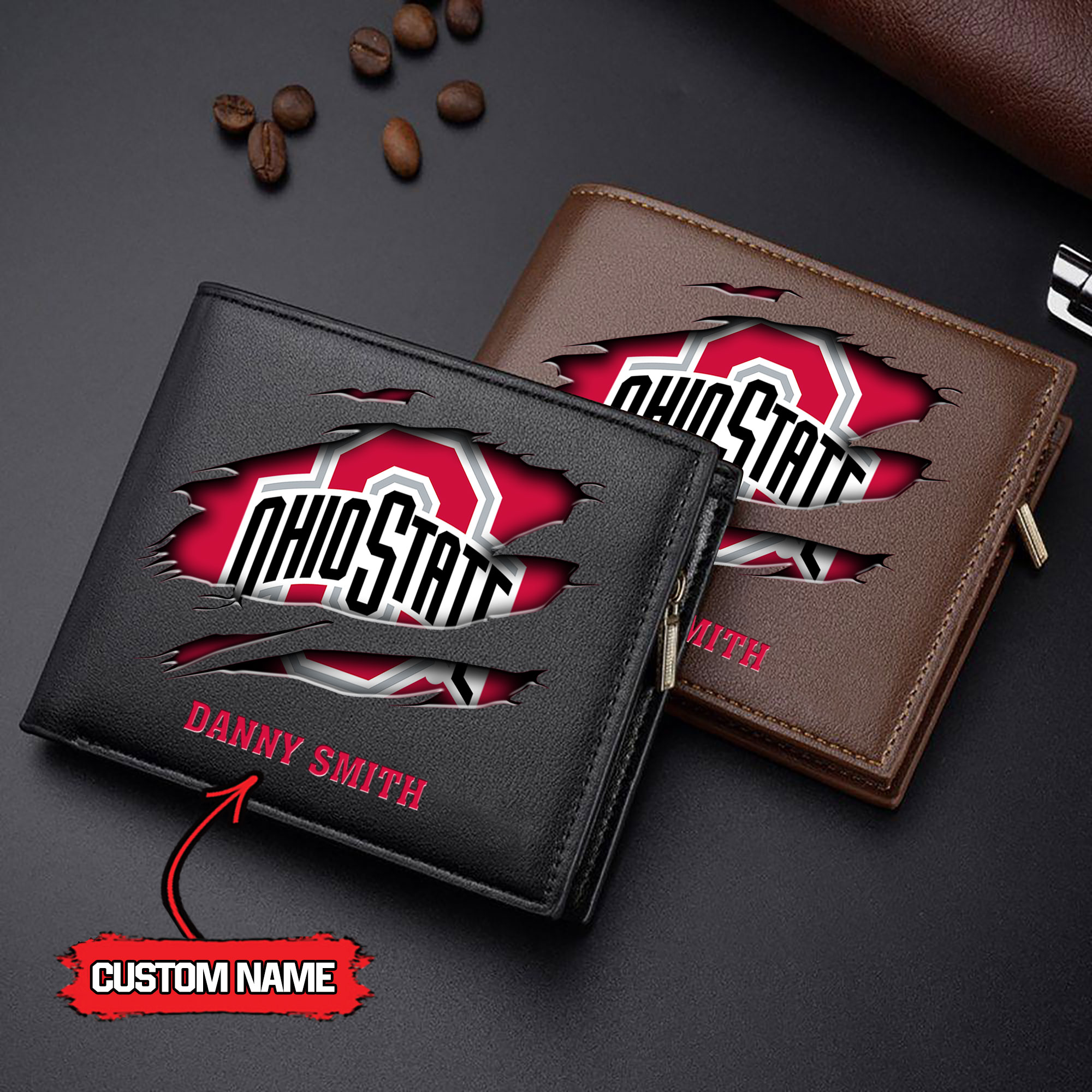 ZNCAA Ohio State Buckeyes - Men’s Leather Wallet – Custom Name