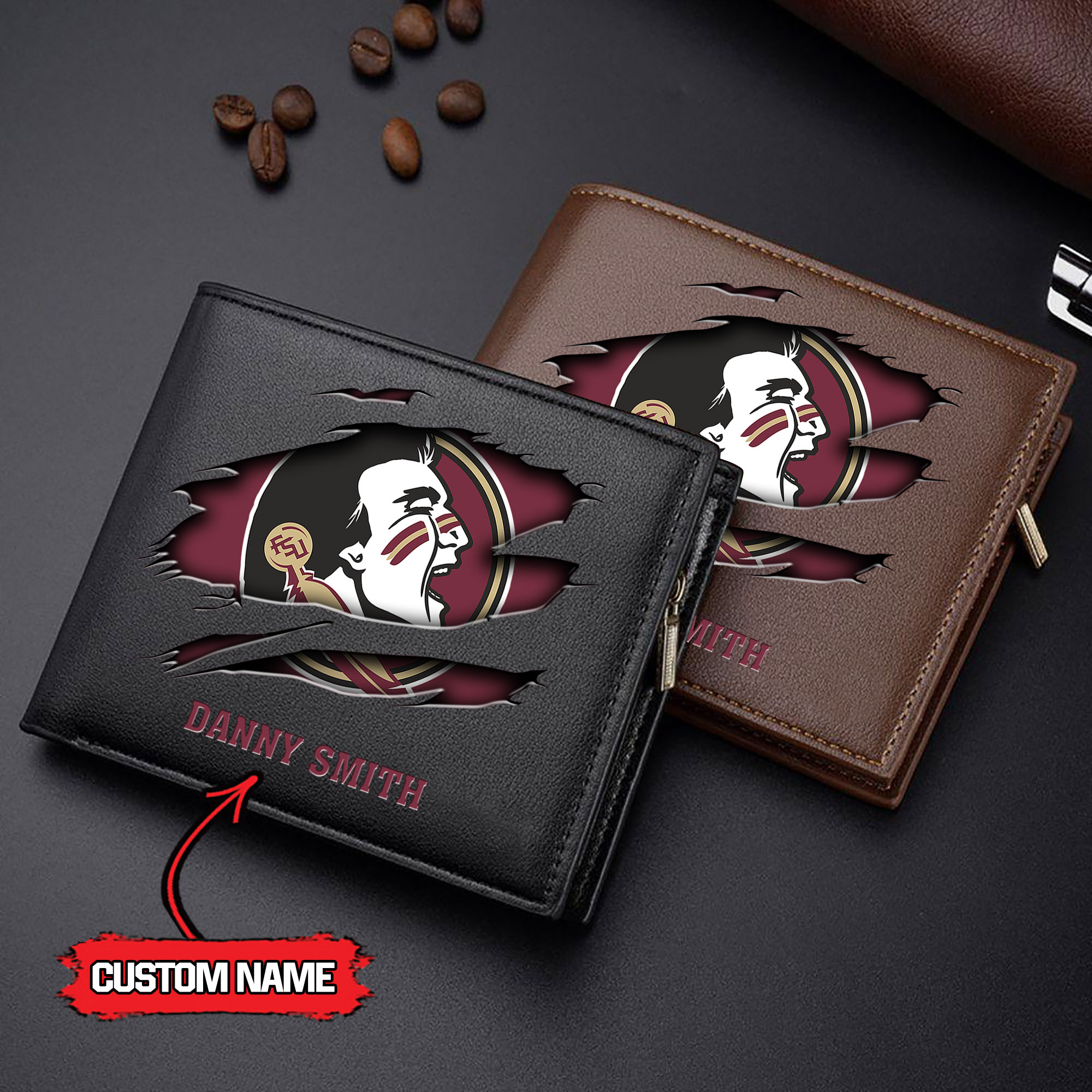 ZNCAA Florida State Seminoles - Men’s Leather Wallet – Custom Name