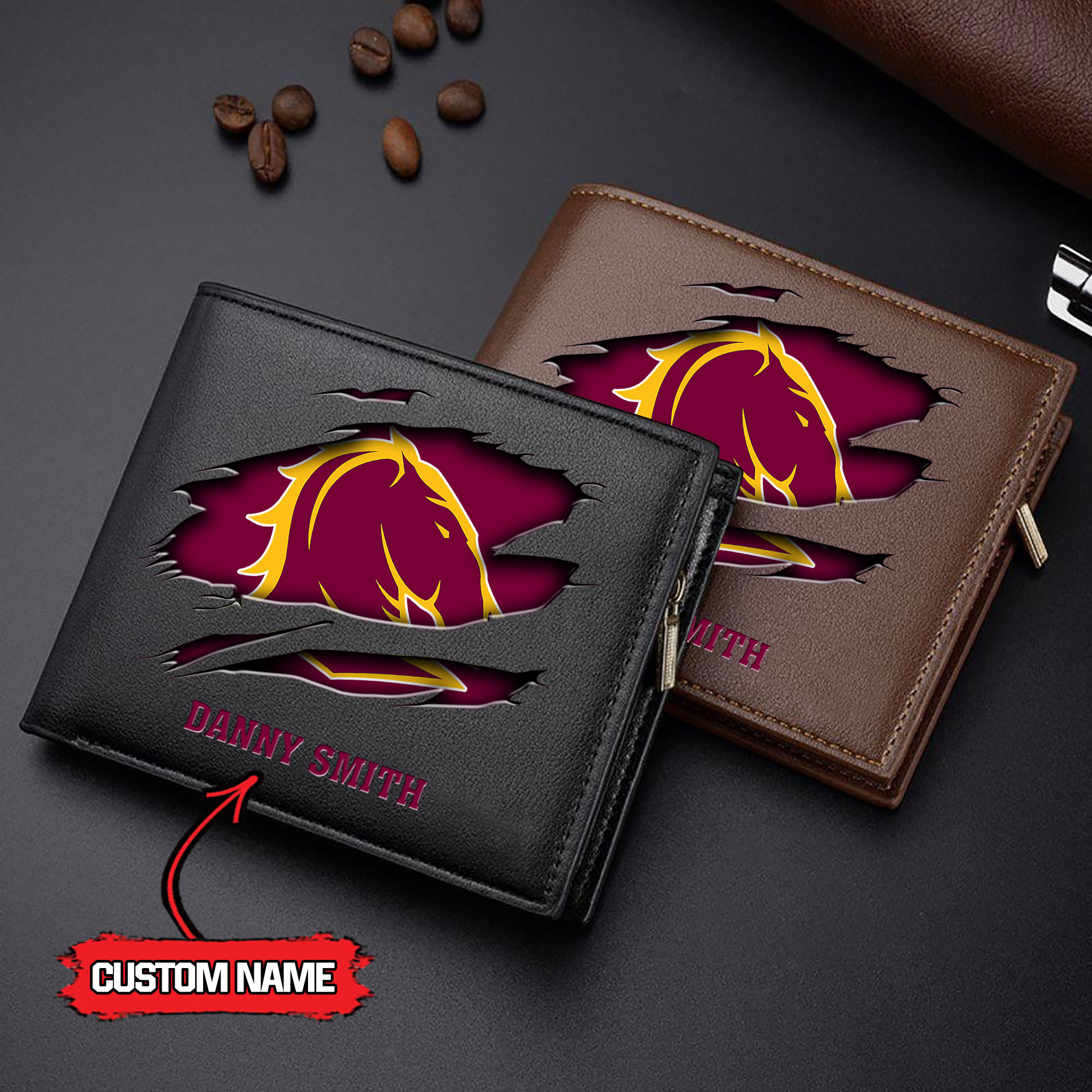 NRL 01 Brisbane Broncos - Men’s Leather Wallet - Custom Name