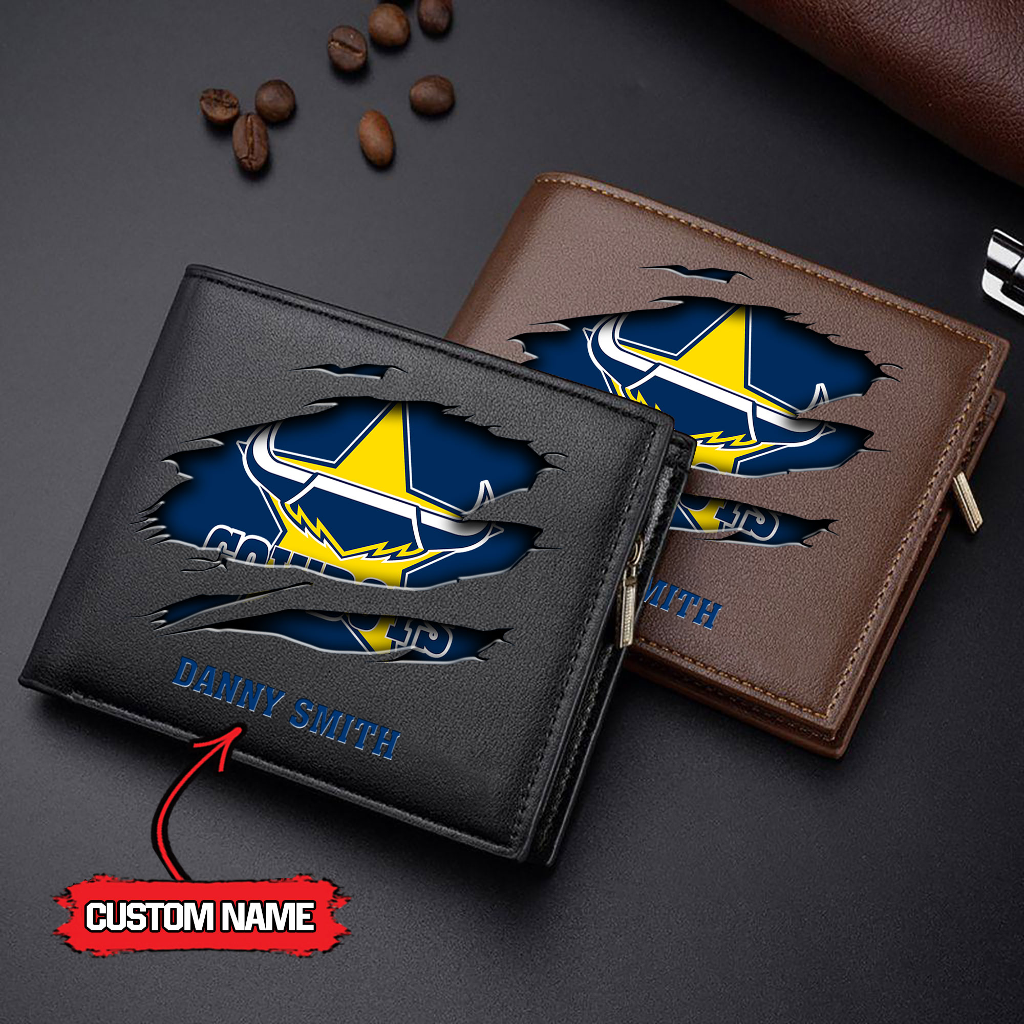 NRL 10 North Queensland Cowboys - Men’s Leather Wallet - Custom Name