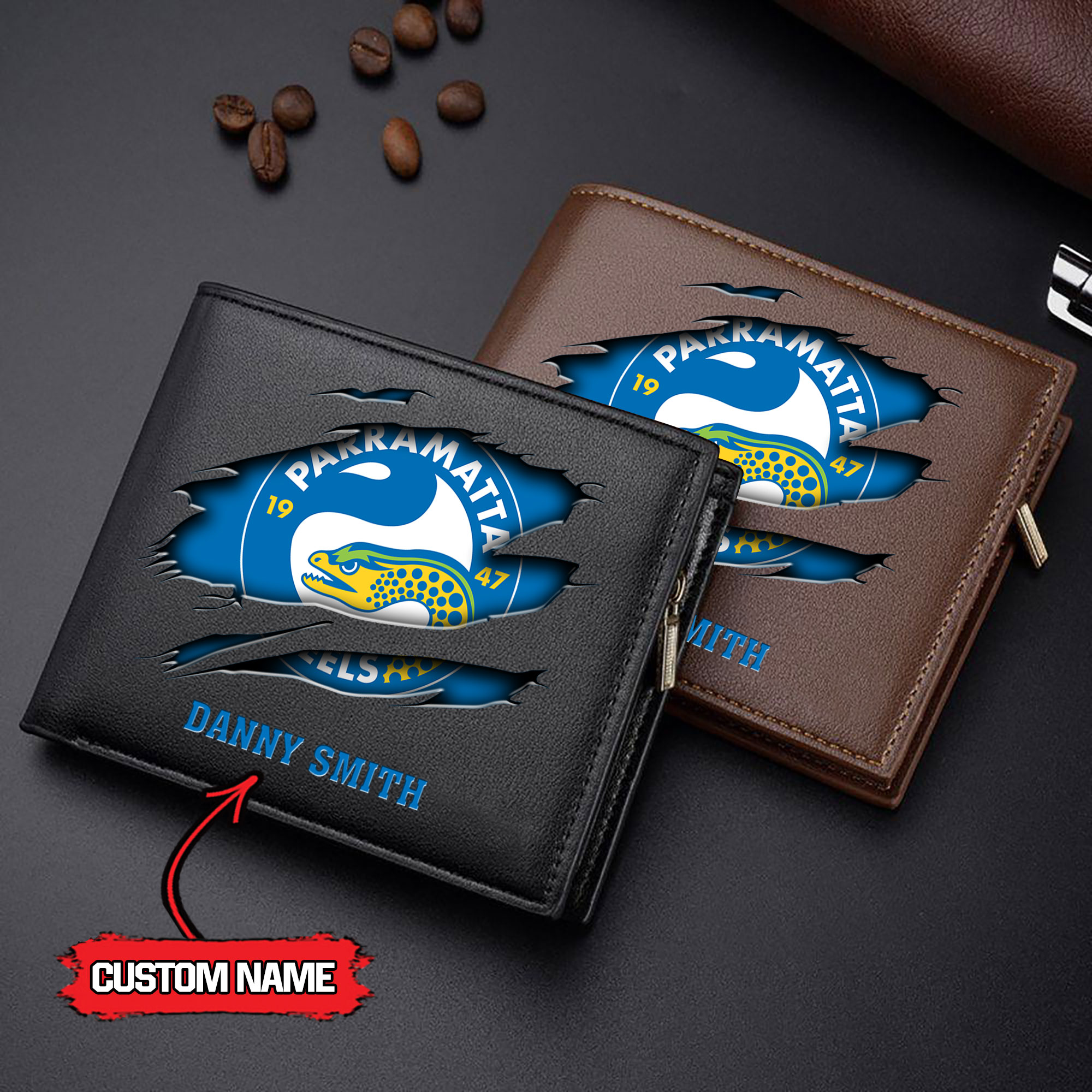 NRL 11 Parramatta Eels - Men’s Leather Wallet - Custom Name