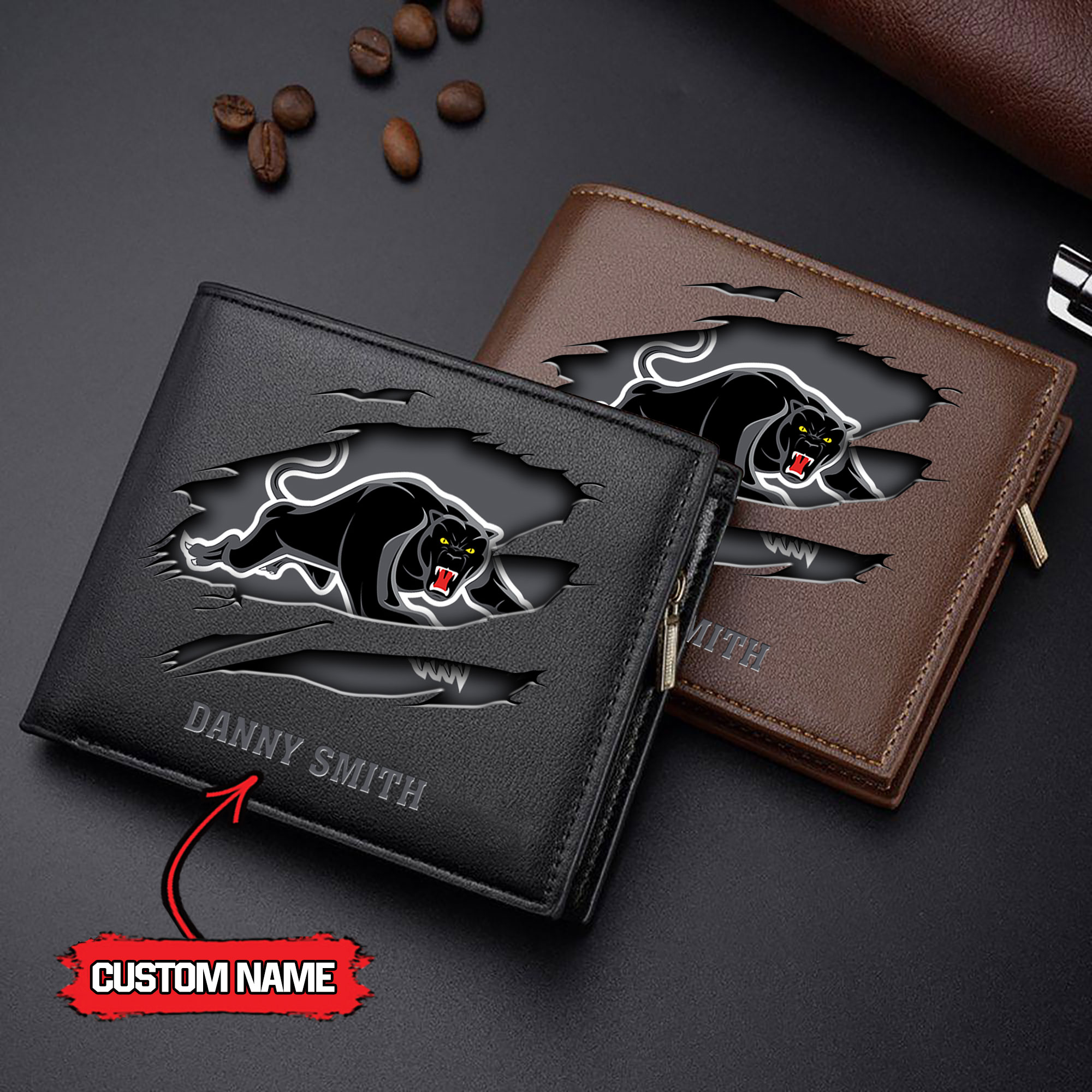 NRL 12 Penrith Panthers - Men’s Leather Wallet - Custom Name