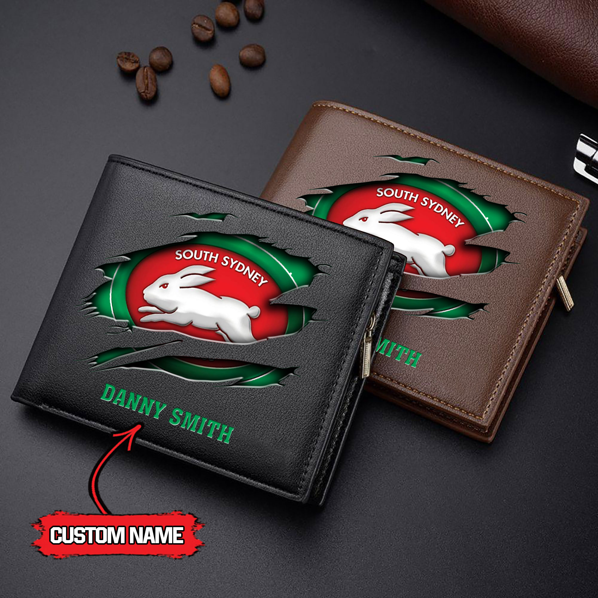 NRL 13 South Sydney Rabbitohs - Men’s Leather Wallet - Custom Name