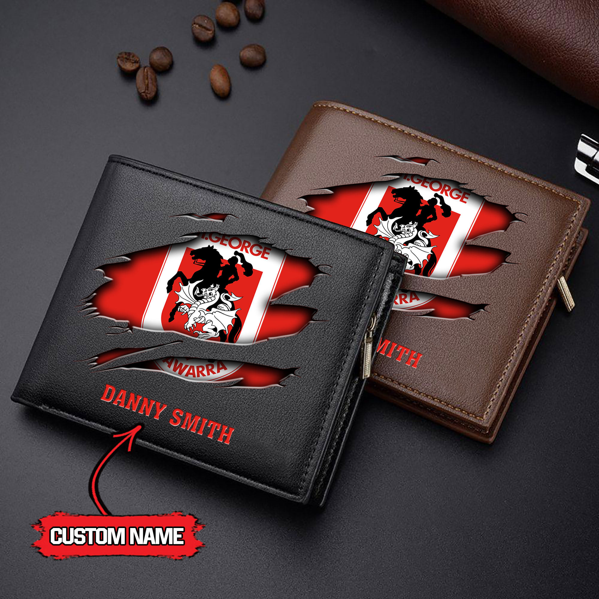 NRL 14 St. George Illawarra Dragons - Men’s Leather Wallet - Custom Name