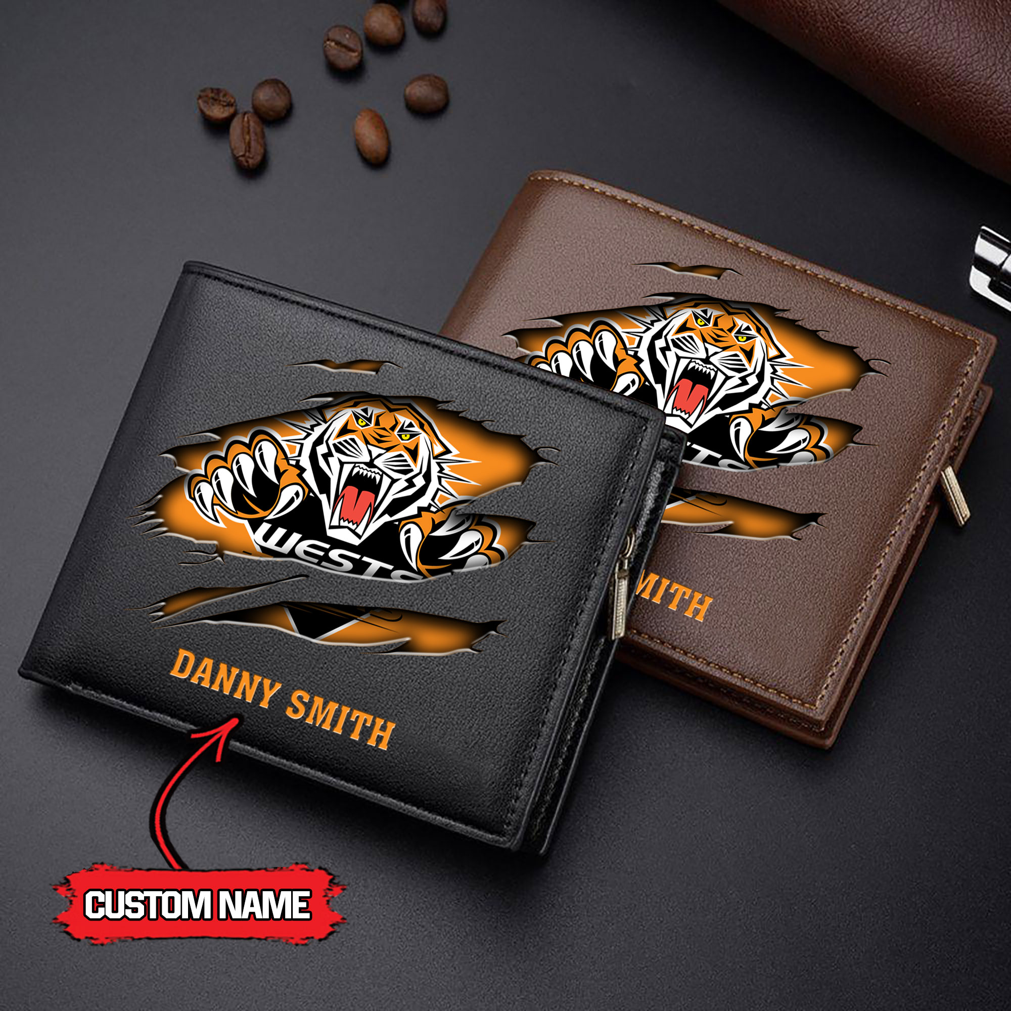 NRL 16 Wests Tigers - Men’s Leather Wallet - Custom Name