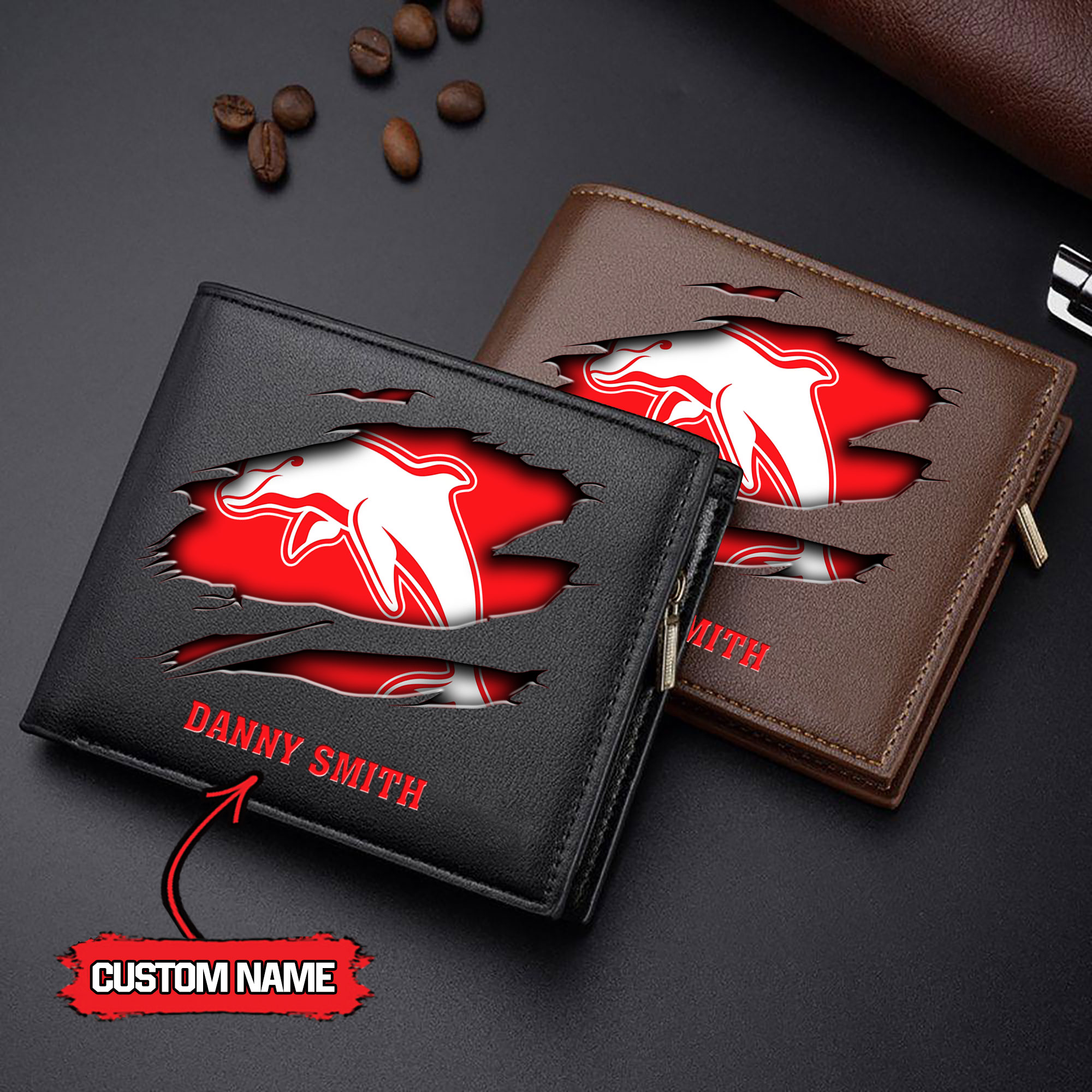 NRL 17 Dolphins  - Men’s Leather Wallet - Custom Name