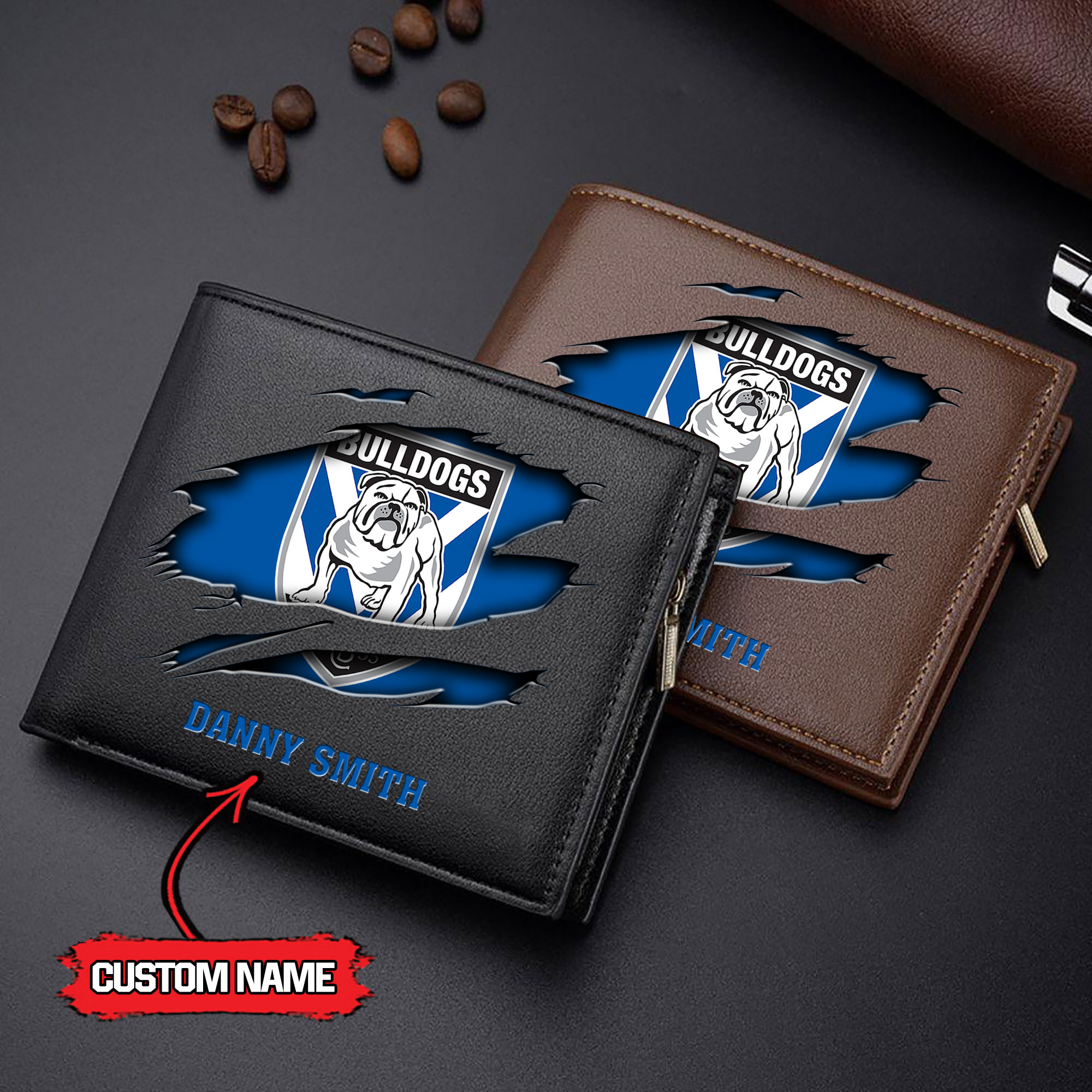 NRL 03 Canterbury Bankstown Bulldogs - Men’s Leather Wallet - Custom Name