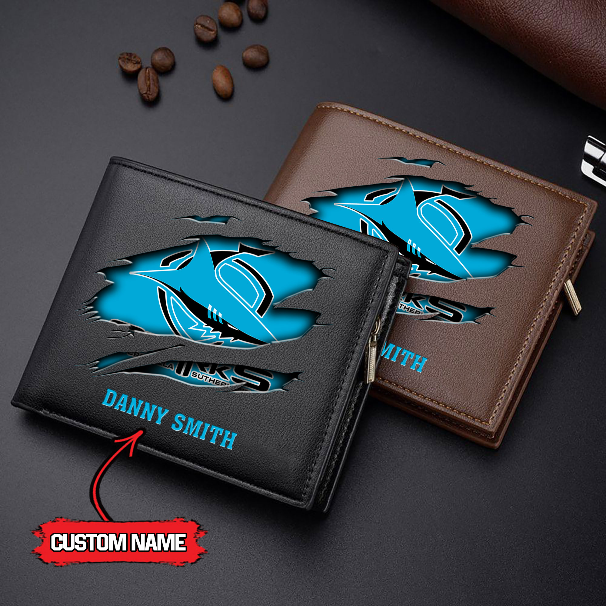 NRL 04 Cronulla Sharks - Men’s Leather Wallet - Custom Name
