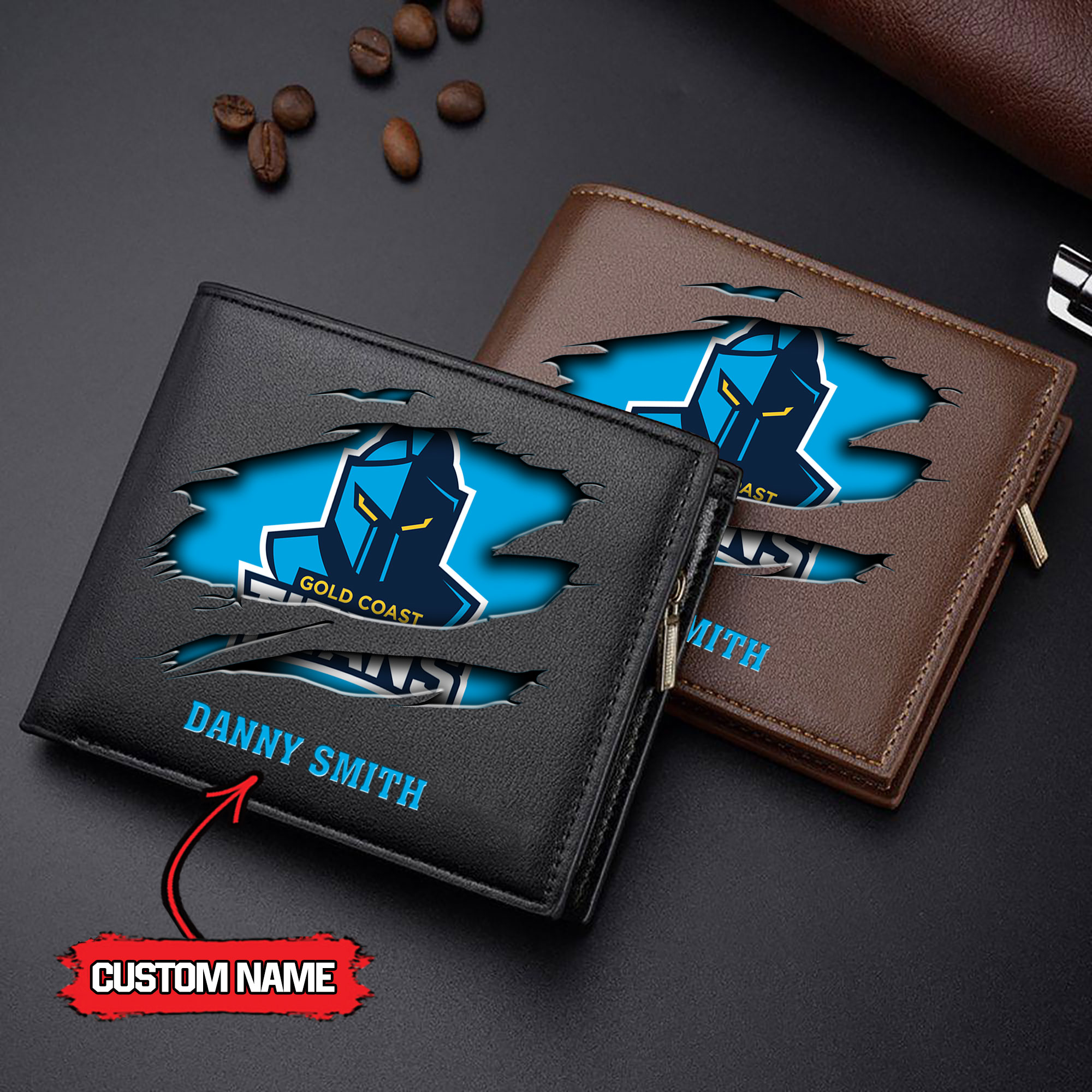 NRL 05 Gold Coast Titans - Men’s Leather Wallet - Custom Name