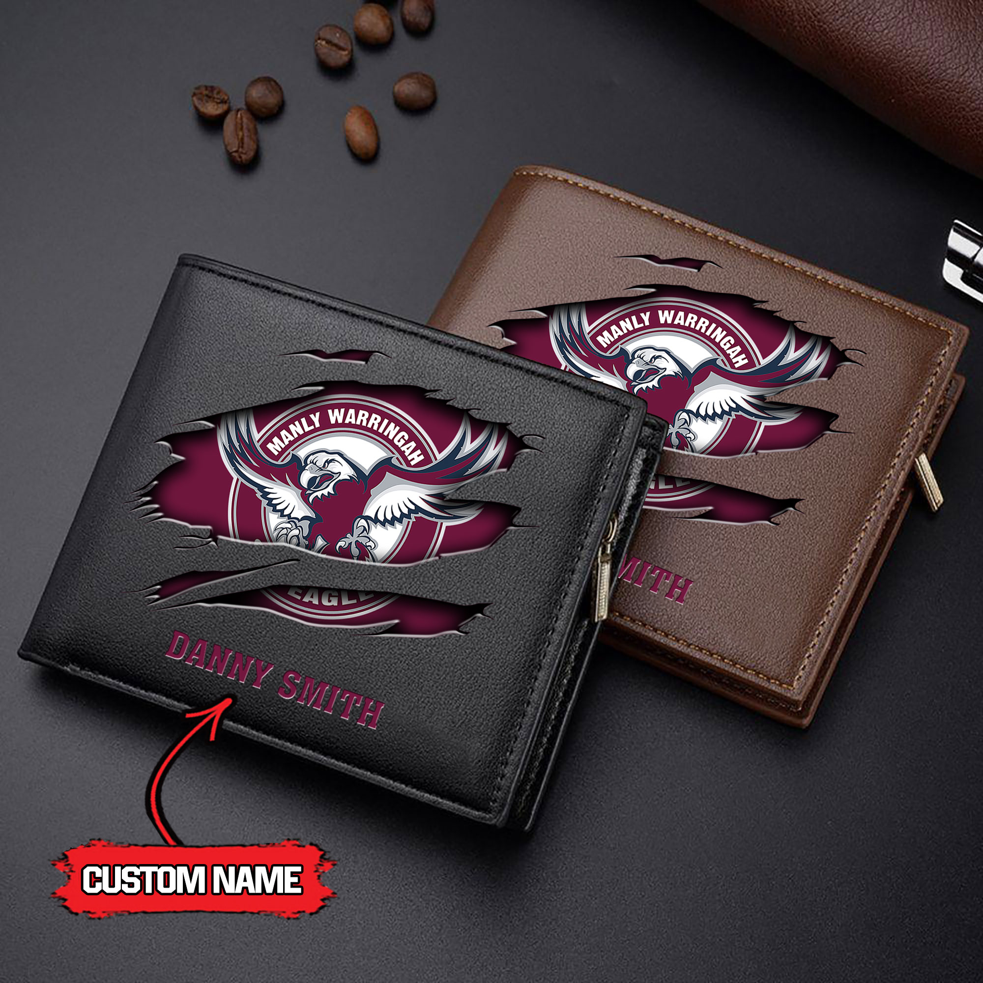 NRL 06 Manly Sea Eagles - Men’s Leather Wallet - Custom Name