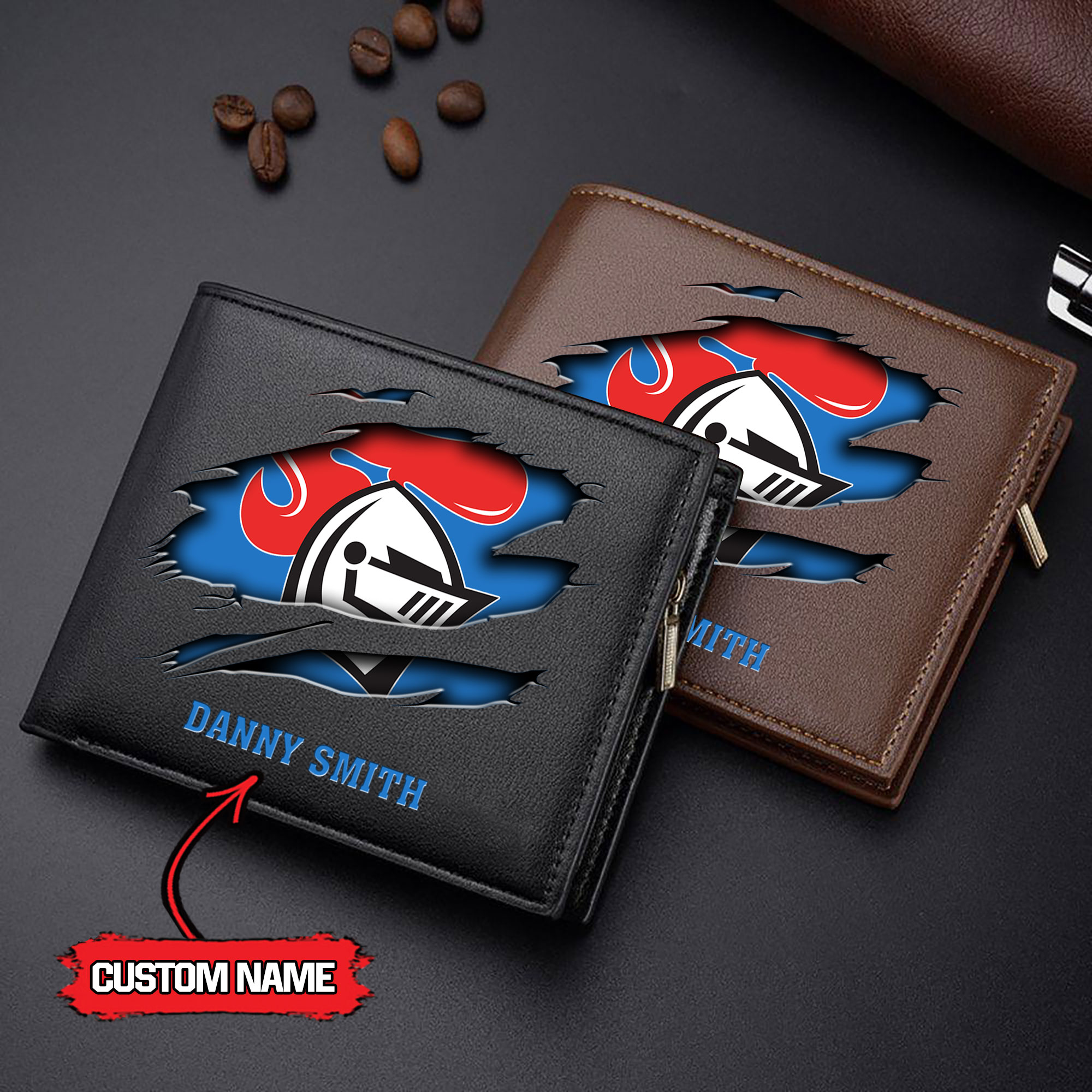 NRL 08 Newcastle Knights - Men’s Leather Wallet - Custom Name