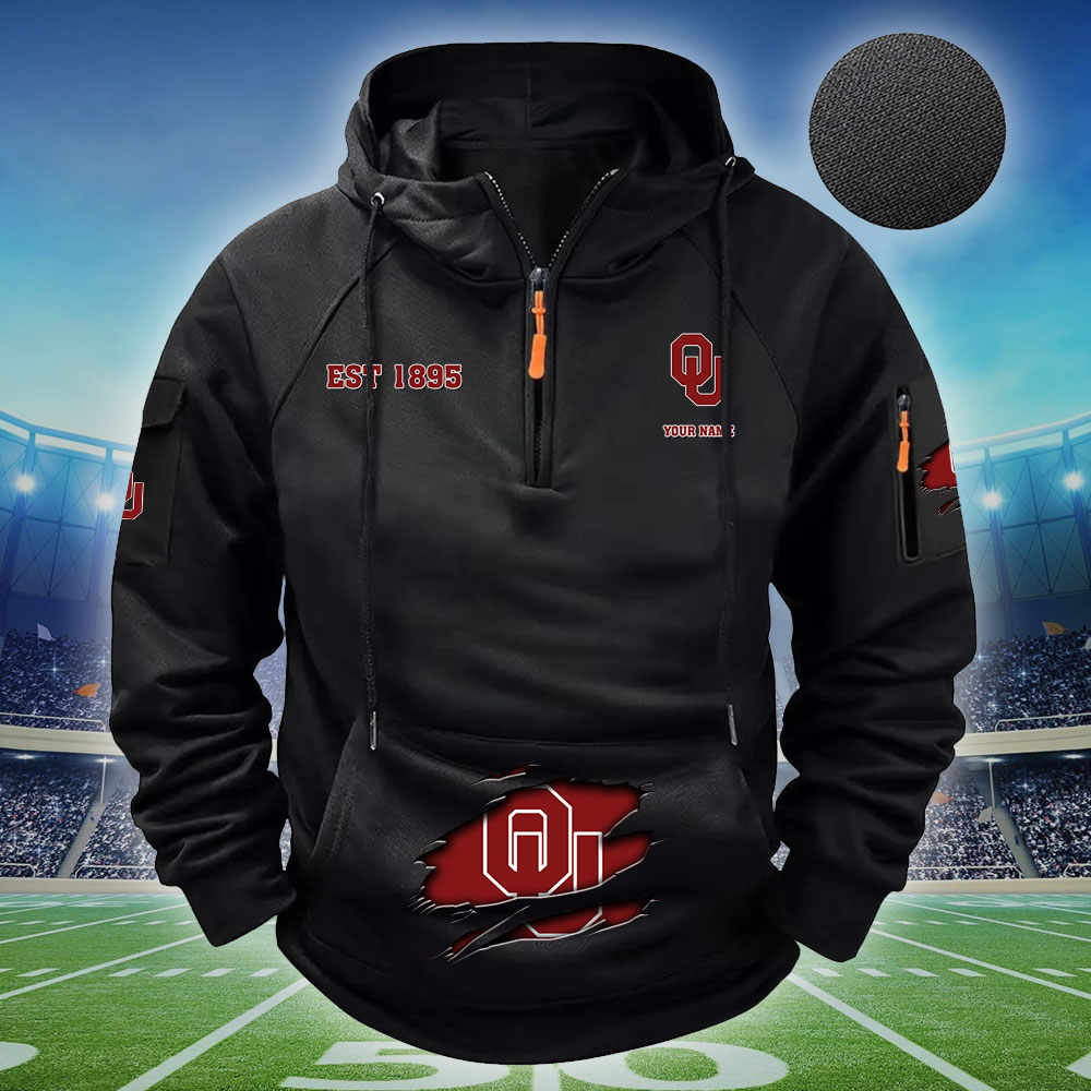 ZNCAA Oklahoma Sooners - Football Men's Zip-Up Hoodie - Custom Name