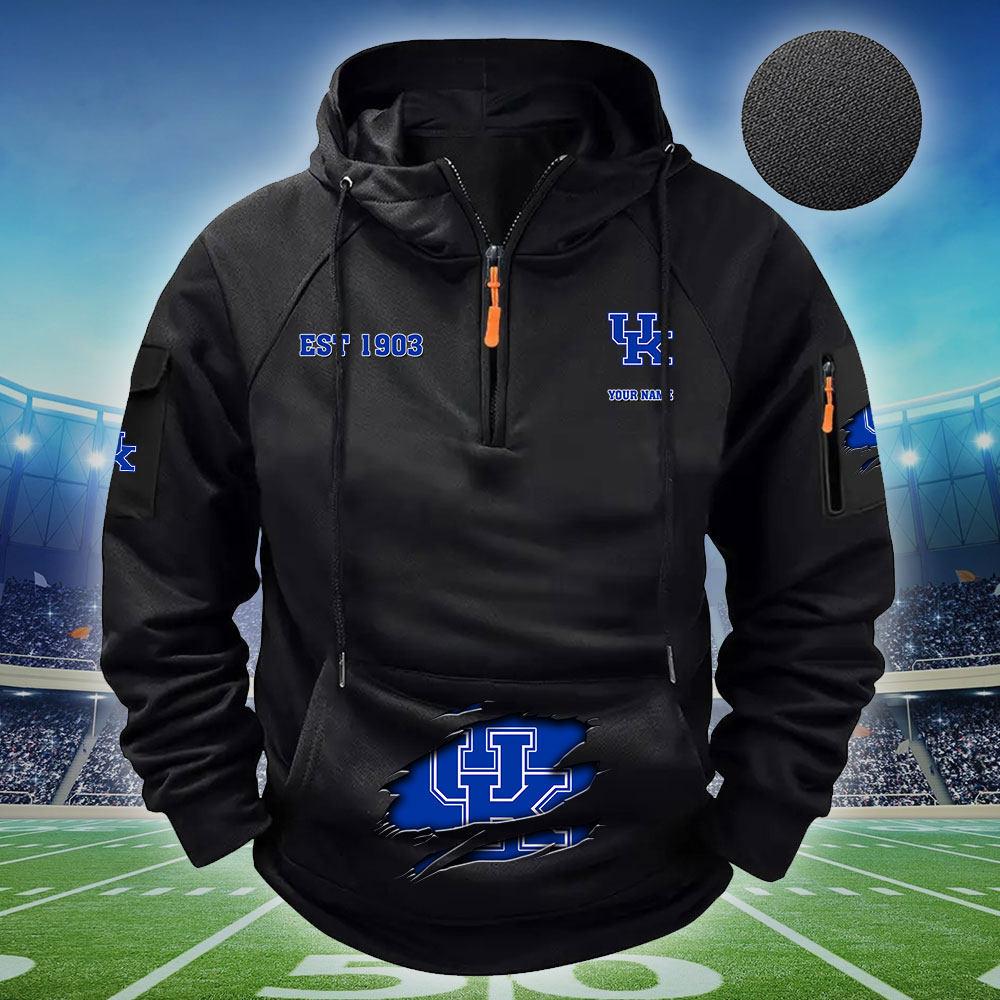 ZNCAA Kentucky Wildcats - Football Men's Zip-Up Hoodie - Custom Name