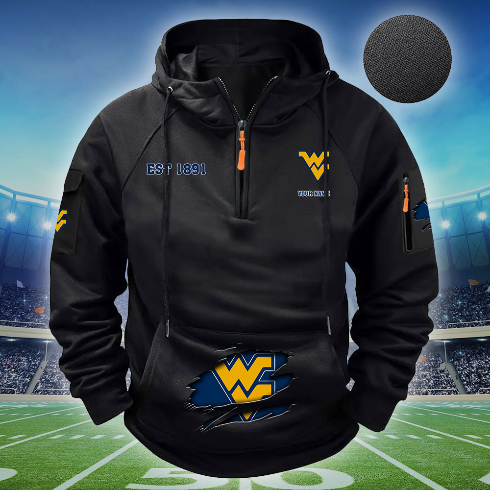 ZNCAA West Virginia Mountaineers - Football Men's Zip-Up Hoodie - Custom Name