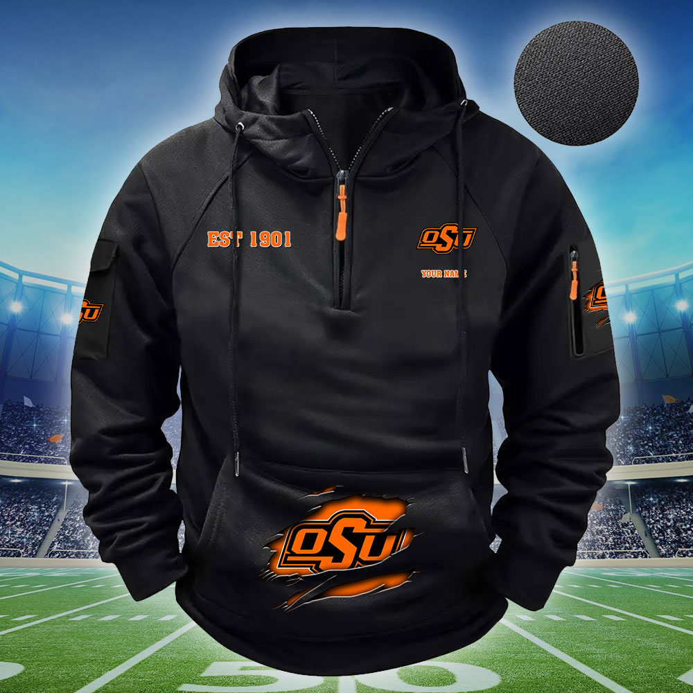 ZNCAA Oklahoma State Cowboys - Football Men's Zip-Up Hoodie - Custom Name