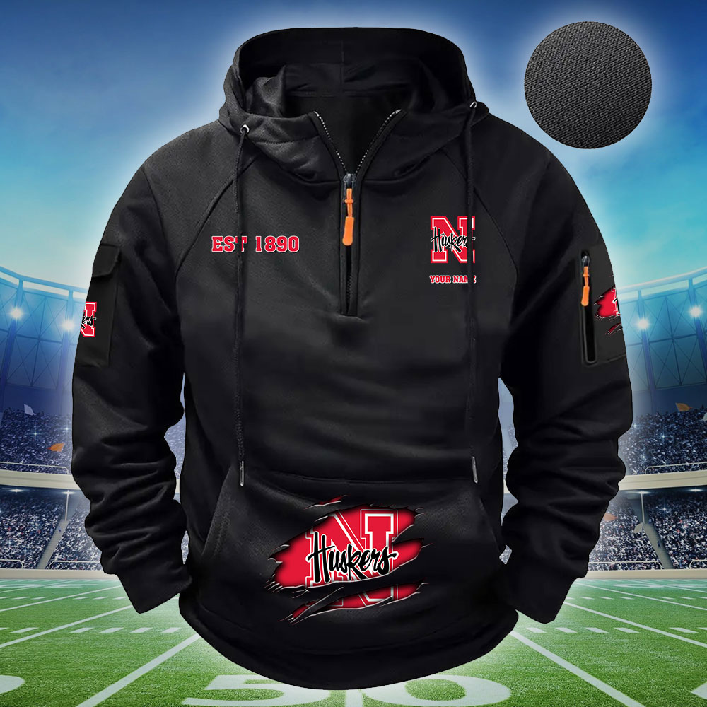 ZNCAA Nebraska Cornhuskers - Football Men's Zip-Up Hoodie - Custom Name