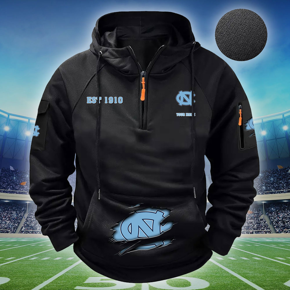 ZNCAA North Carolina Tar Heels - Football Men's Zip-Up Hoodie - Custom Name